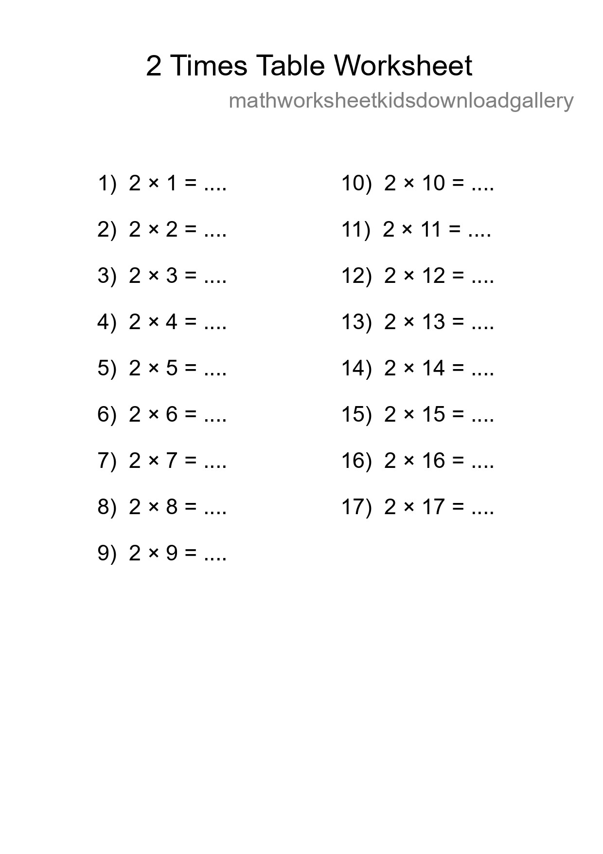 2 Times Table Worksheet For Grade 2 With Answers - Part 53