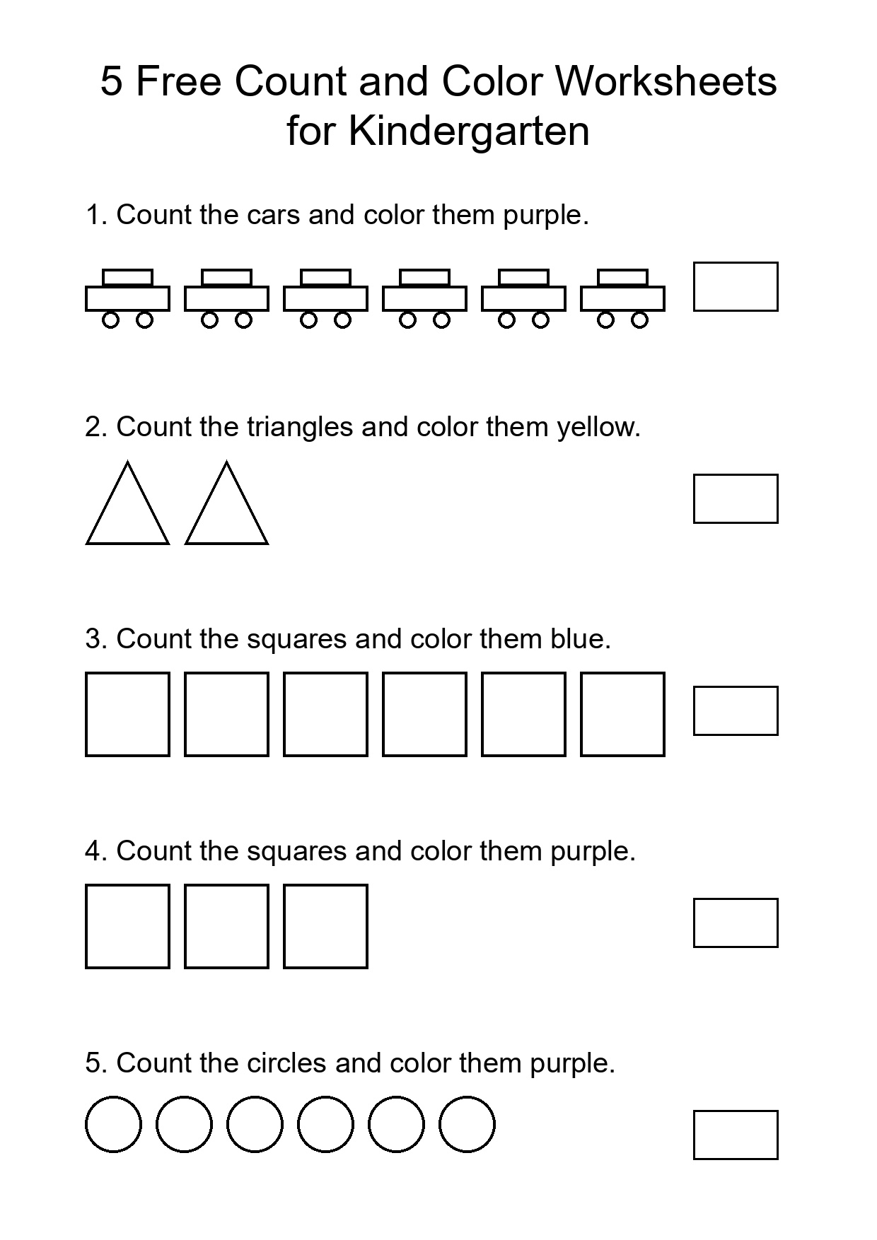 5 Free Count and Color Worksheets for Kindergarten