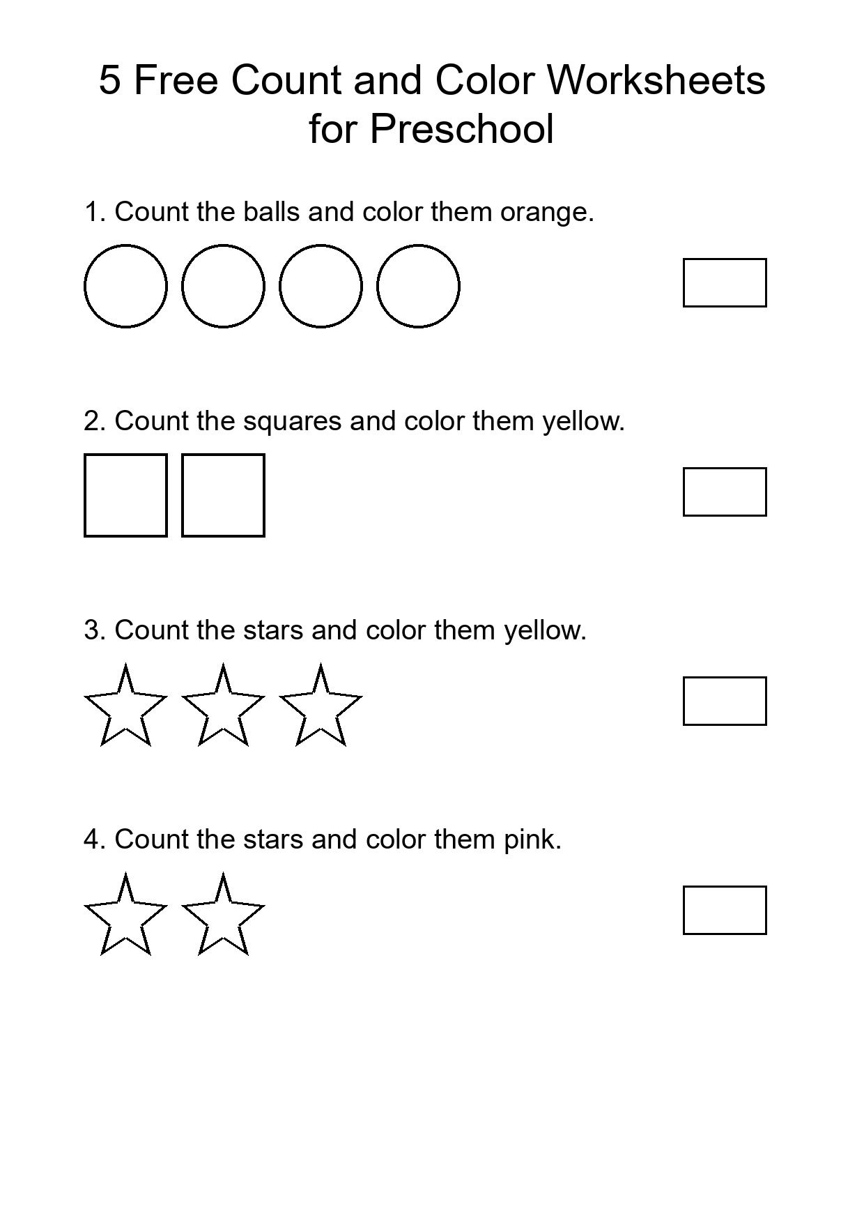 5 Free Count and Color Worksheets for Preschool