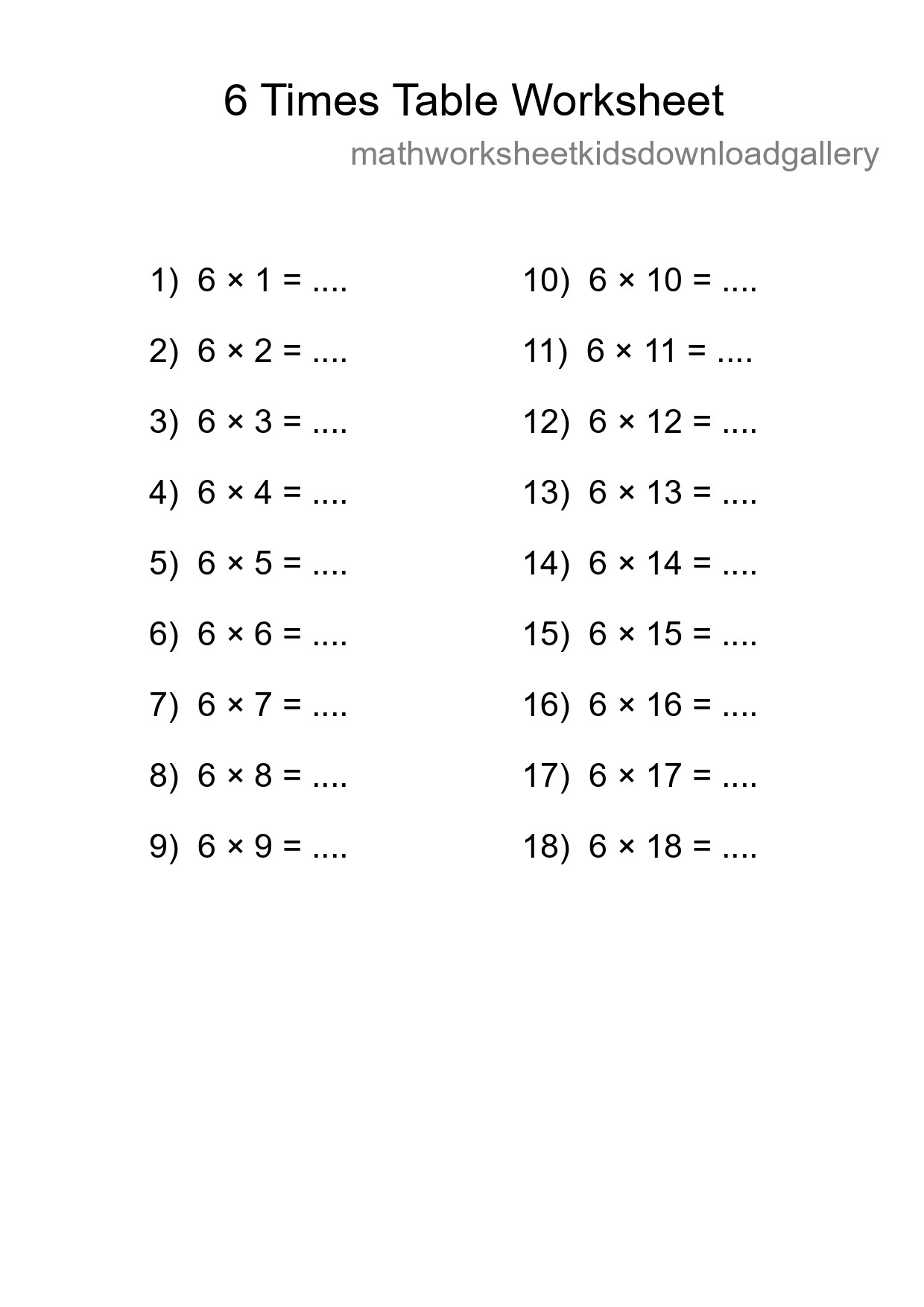 6 Times Table Worksheet For Grade 3 - Part 75