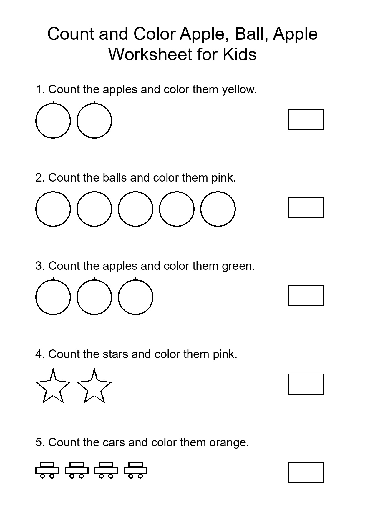 Count and Color Apple, Ball, Apple Worksheet for Kids