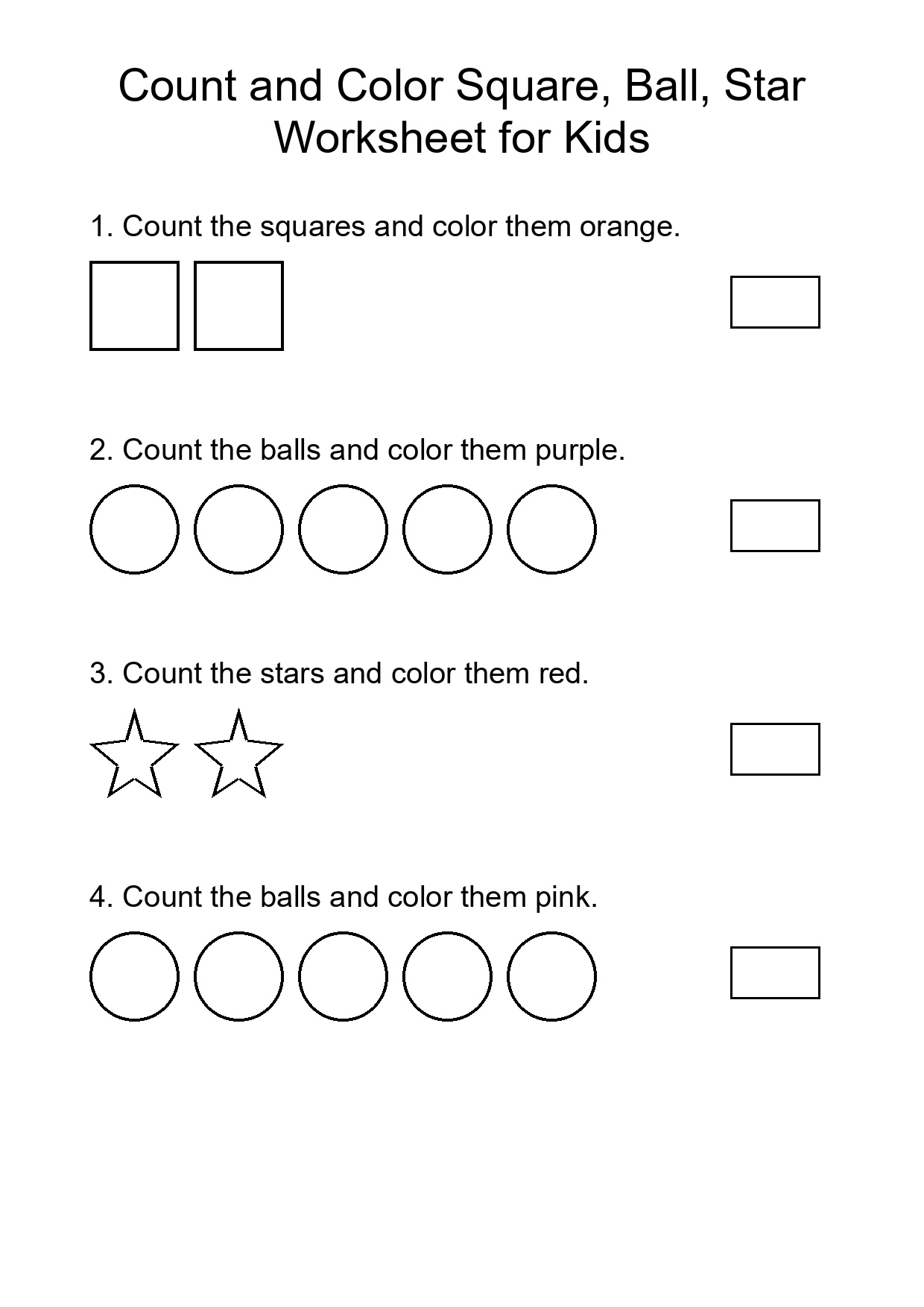 Count and Color Square, Ball, Star Worksheet for Kids
