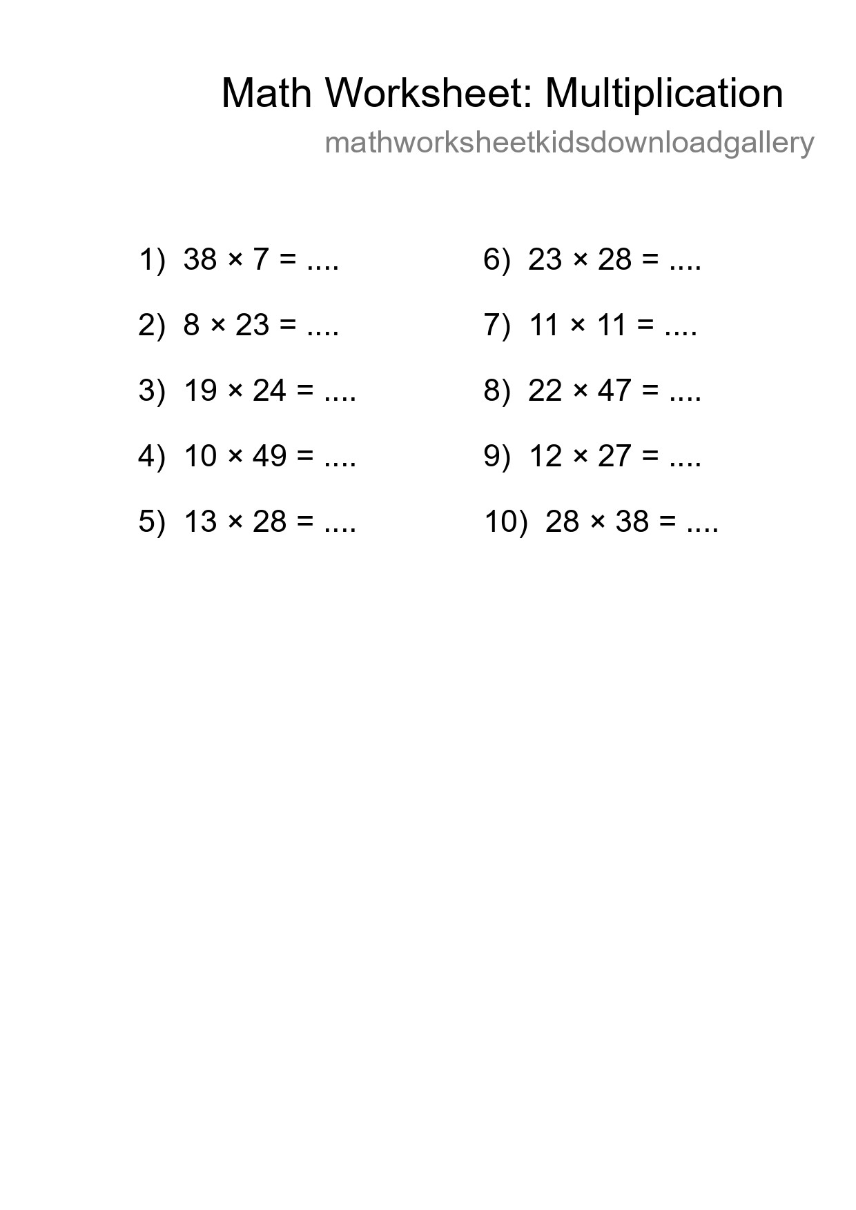 Free 10 Multiplication Math Worksheet For Grade 2 With Answers - Part 7