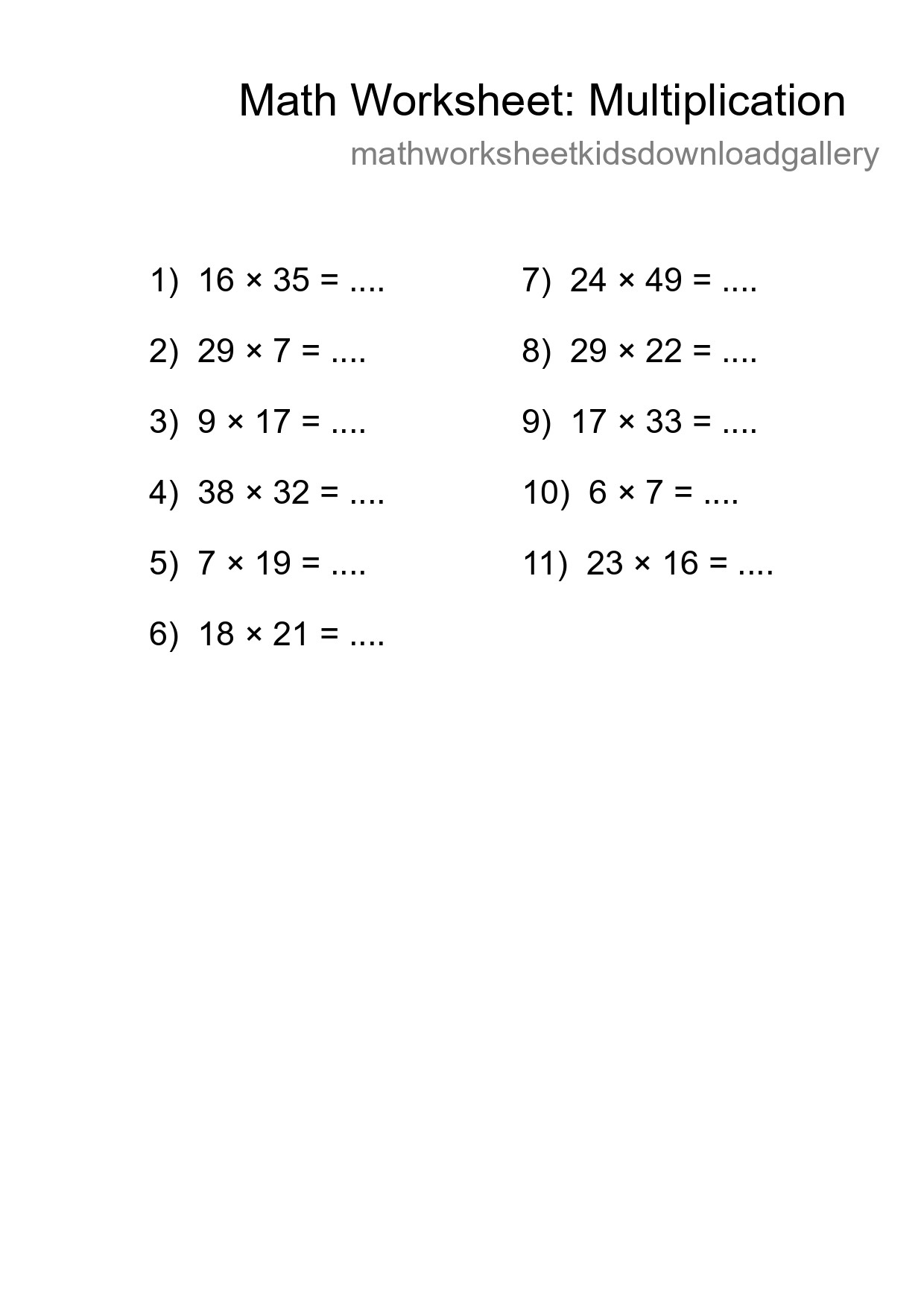Free 11 Multiplication Math Worksheet For Grade 2 - Part 106