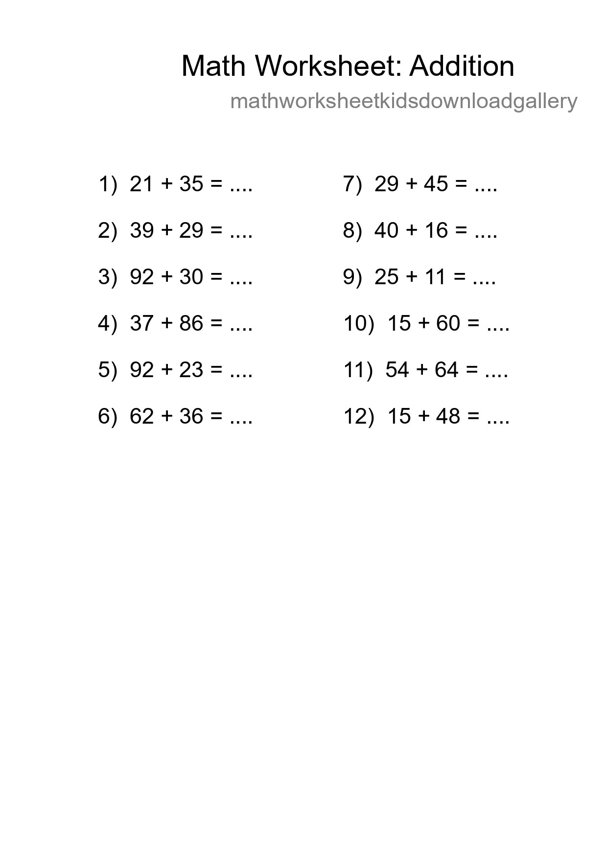 Free 12 Addition Math Worksheet For Grade 3 - Part 111