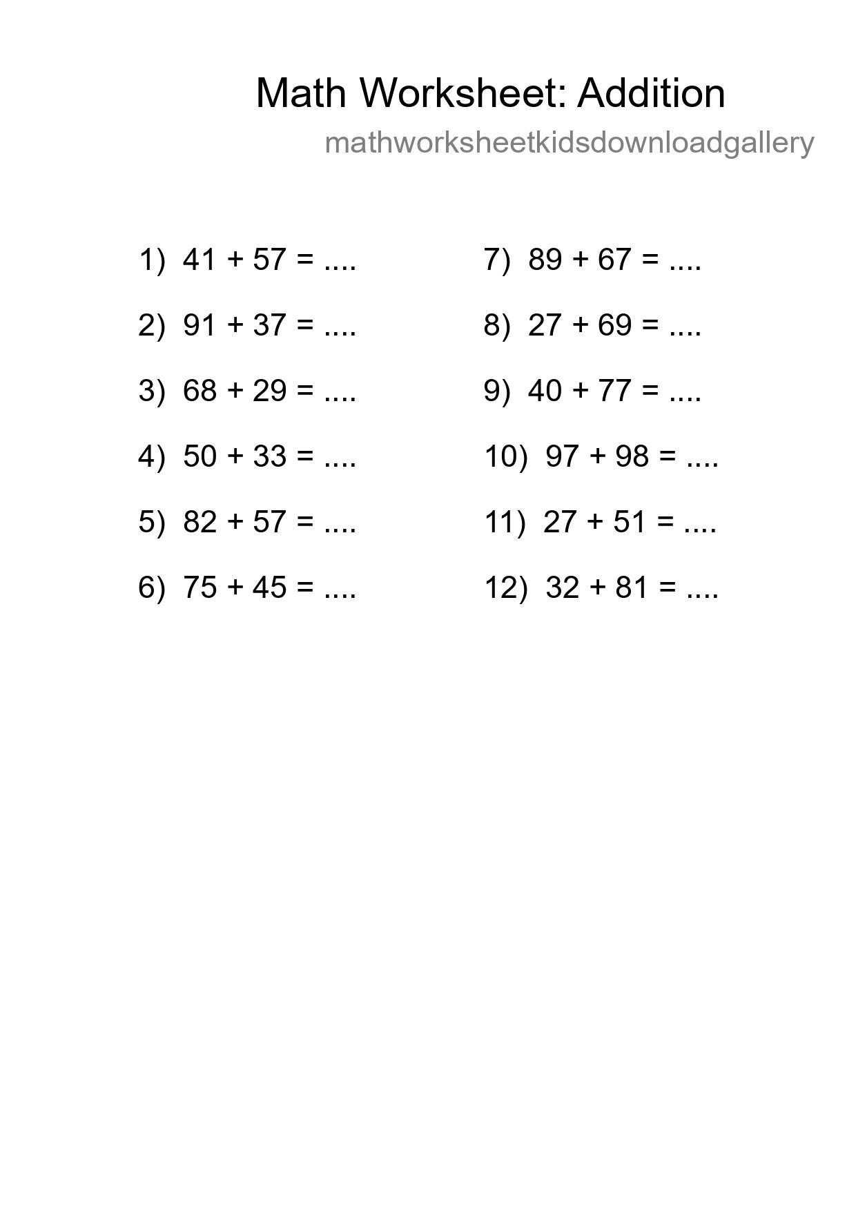 Free 12 Addition Math Worksheet For Grade 3 With Answers - Part 89