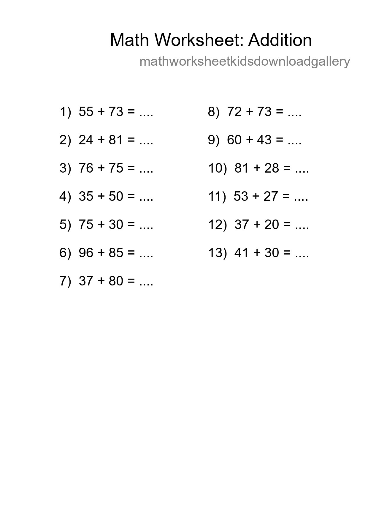 Free 13 Addition Math Worksheet For Grade 3 With Answers - Part 188
