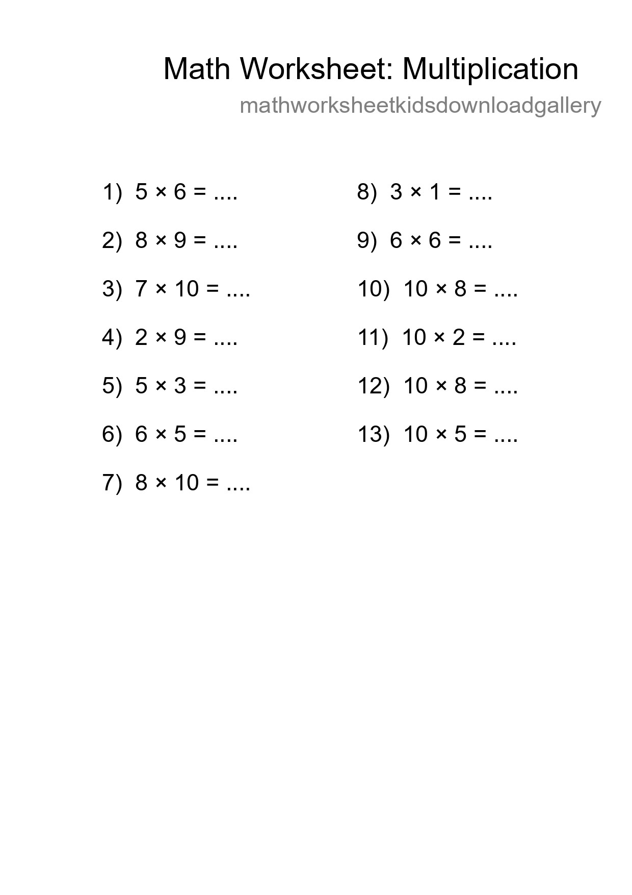 Free 13 Multiplication Math Worksheet For Grade 1 With Answers - Part 40