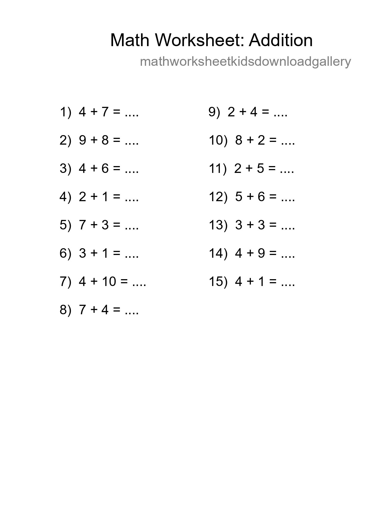Free 15 Addition Math Worksheet For Grade 1 - Part 144