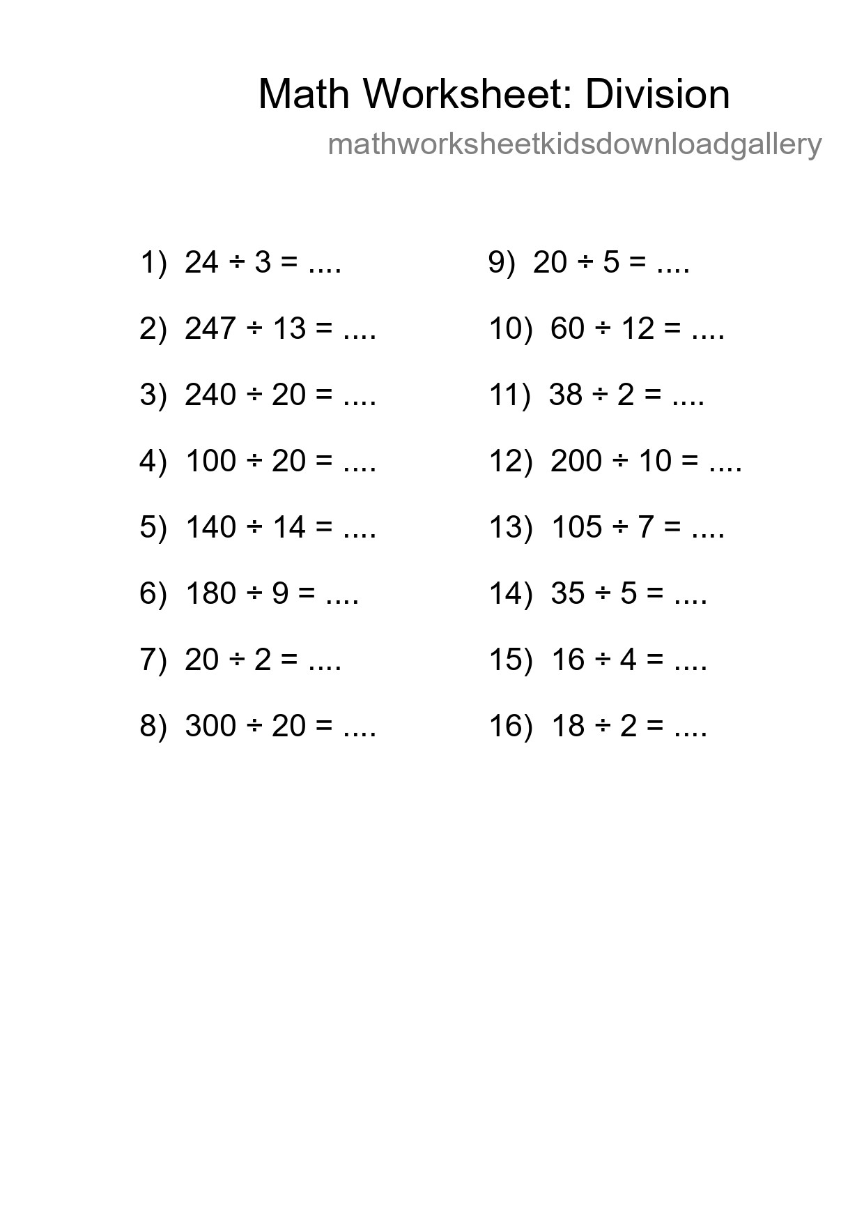 Free 16 Division Math Worksheet For Grade 2 With Answers - Part 235