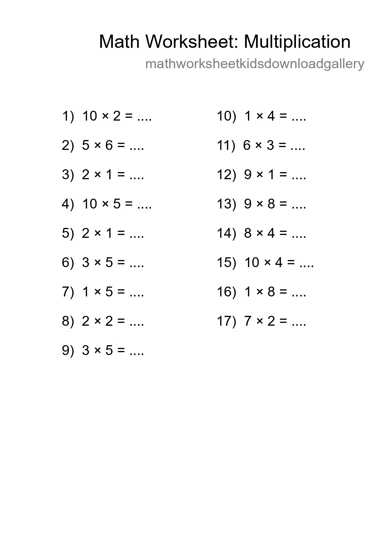 Free 17 Multiplication Math Worksheet For Grade 1 With Answers - Part 194