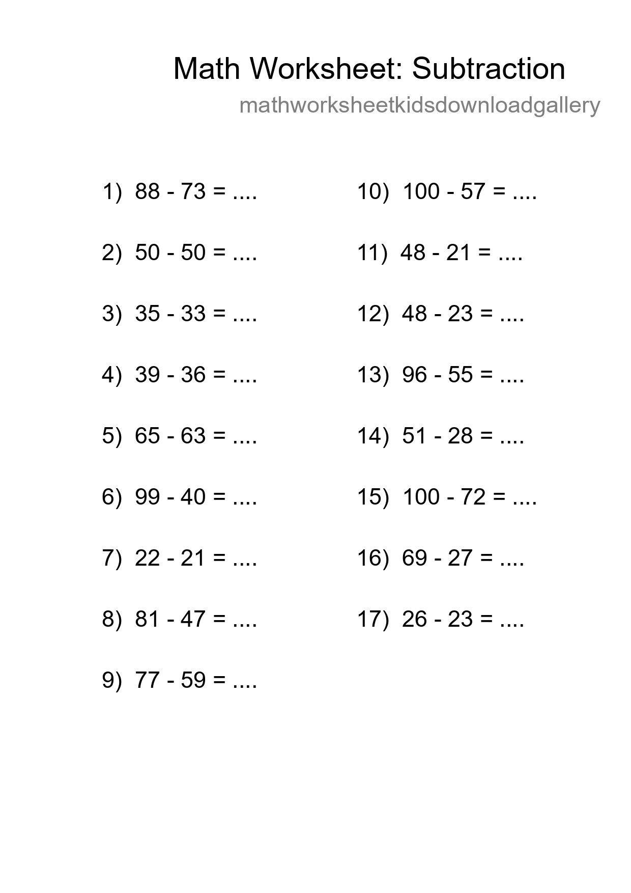 Free 17 Subtraction Math Worksheet For Grade 3 - Part 118