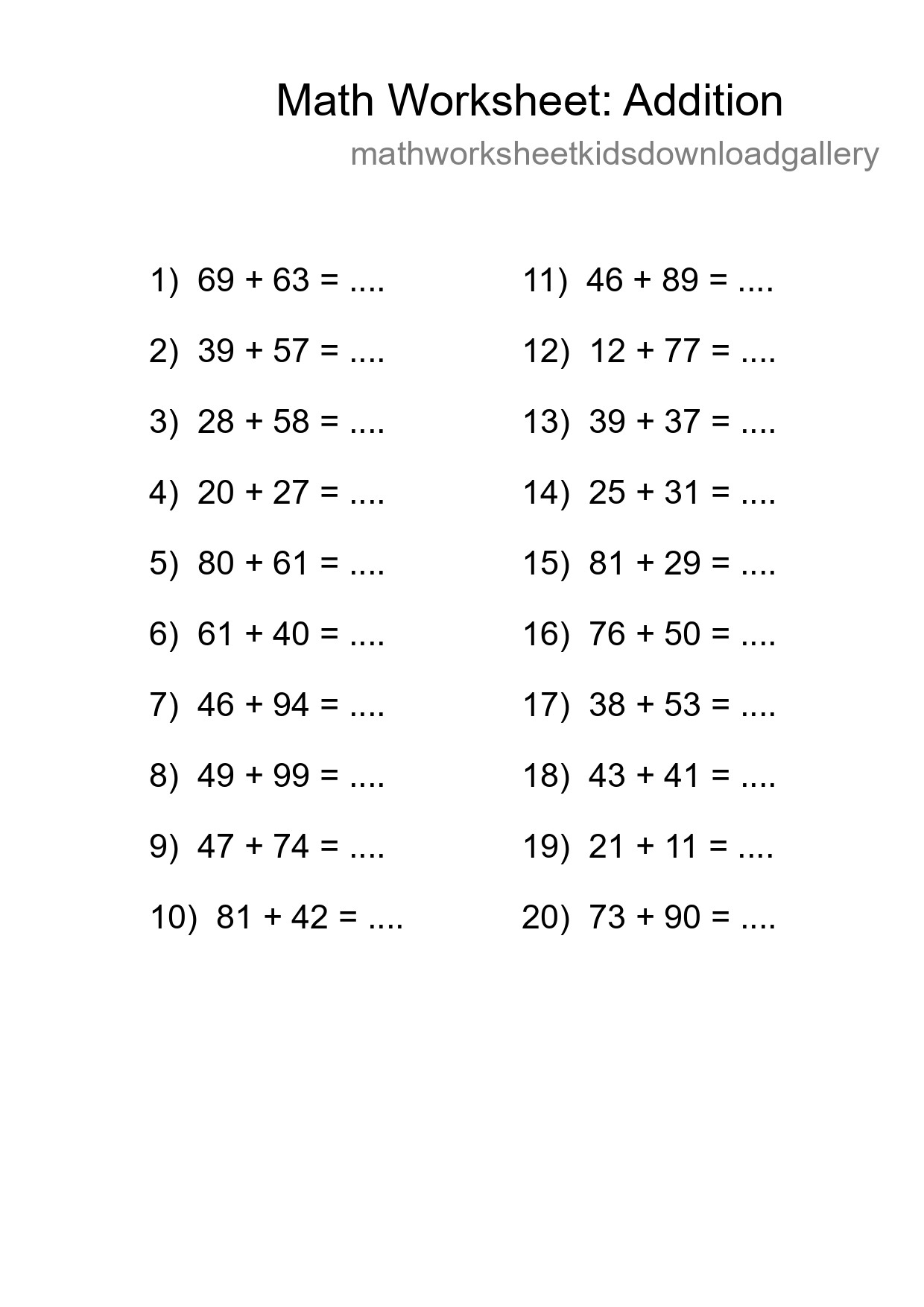 Free 20 Addition Math Worksheet For Grade 3 With Answers - Part 155