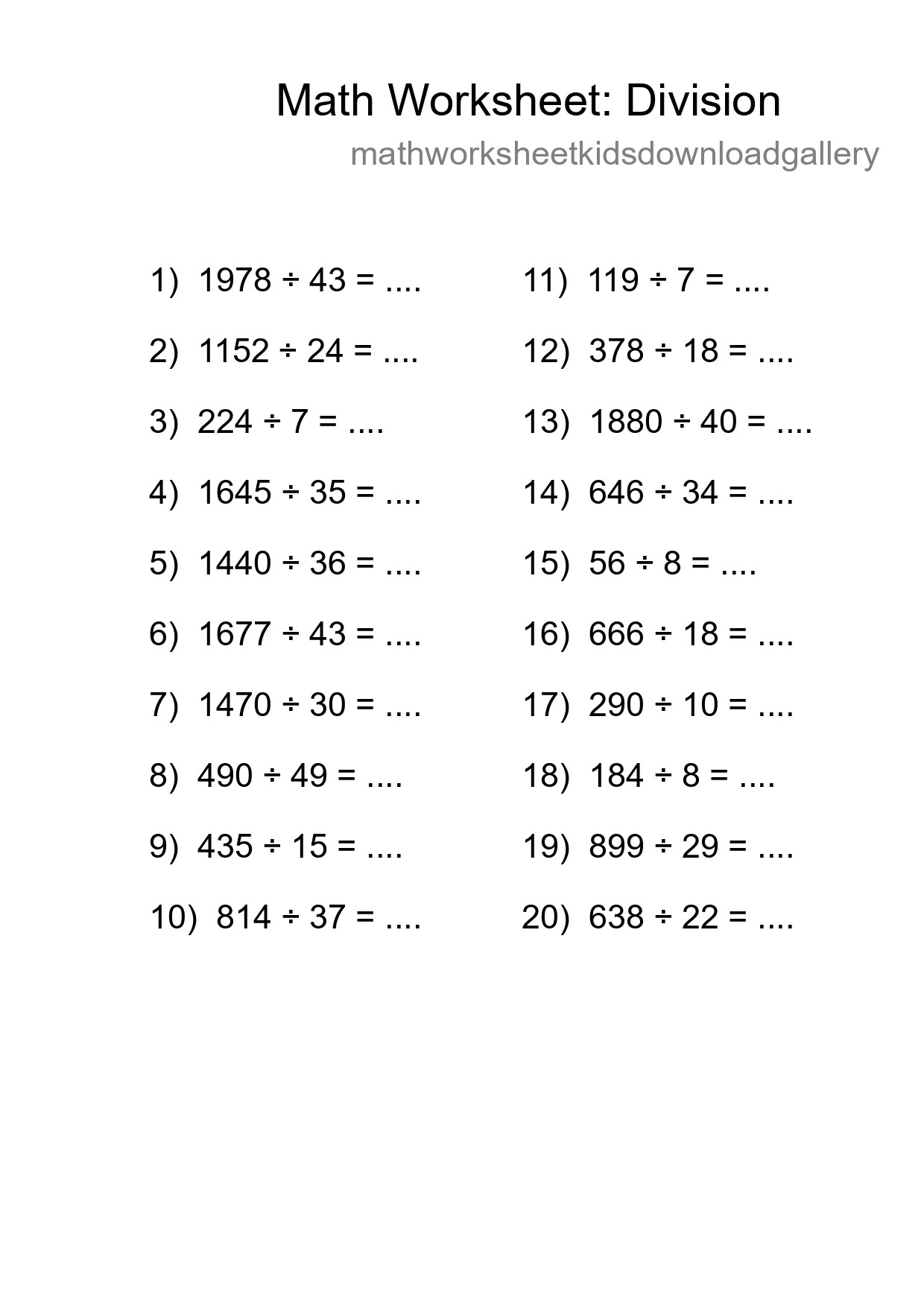 Free 20 Division Math Worksheet For Grade 2 With Answers - Part 92