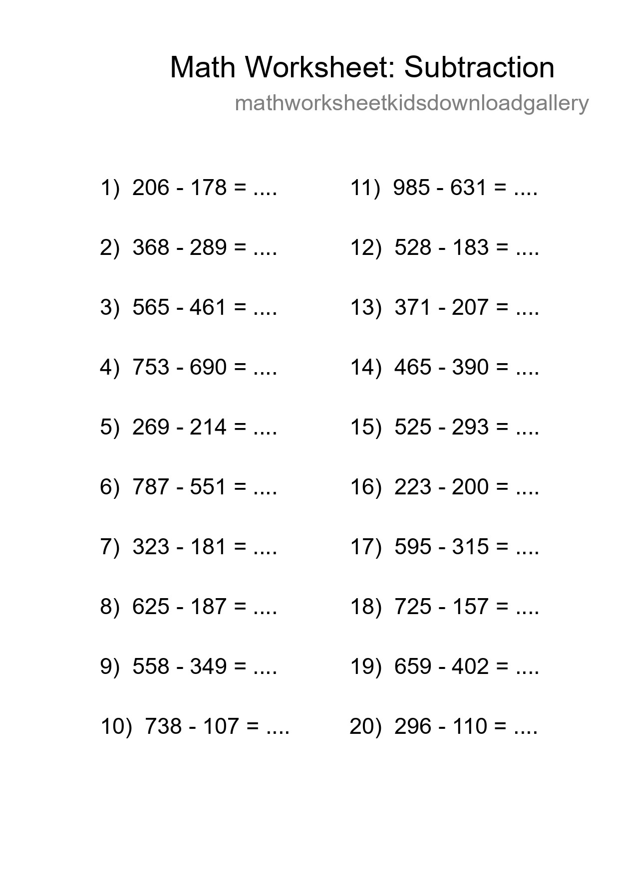 Free 20 Subtraction Math Worksheet For Grade 5 - Part 129