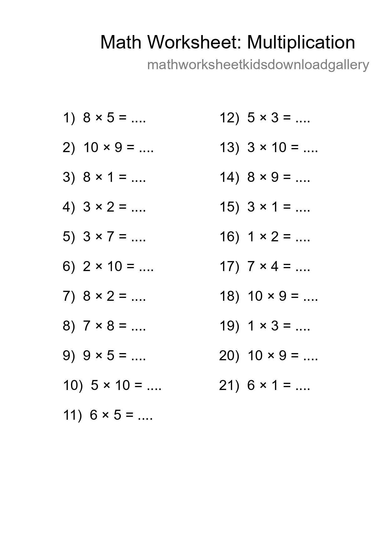 Free 21 Multiplication Math Worksheet For Grade 1 With Answers - Part 84