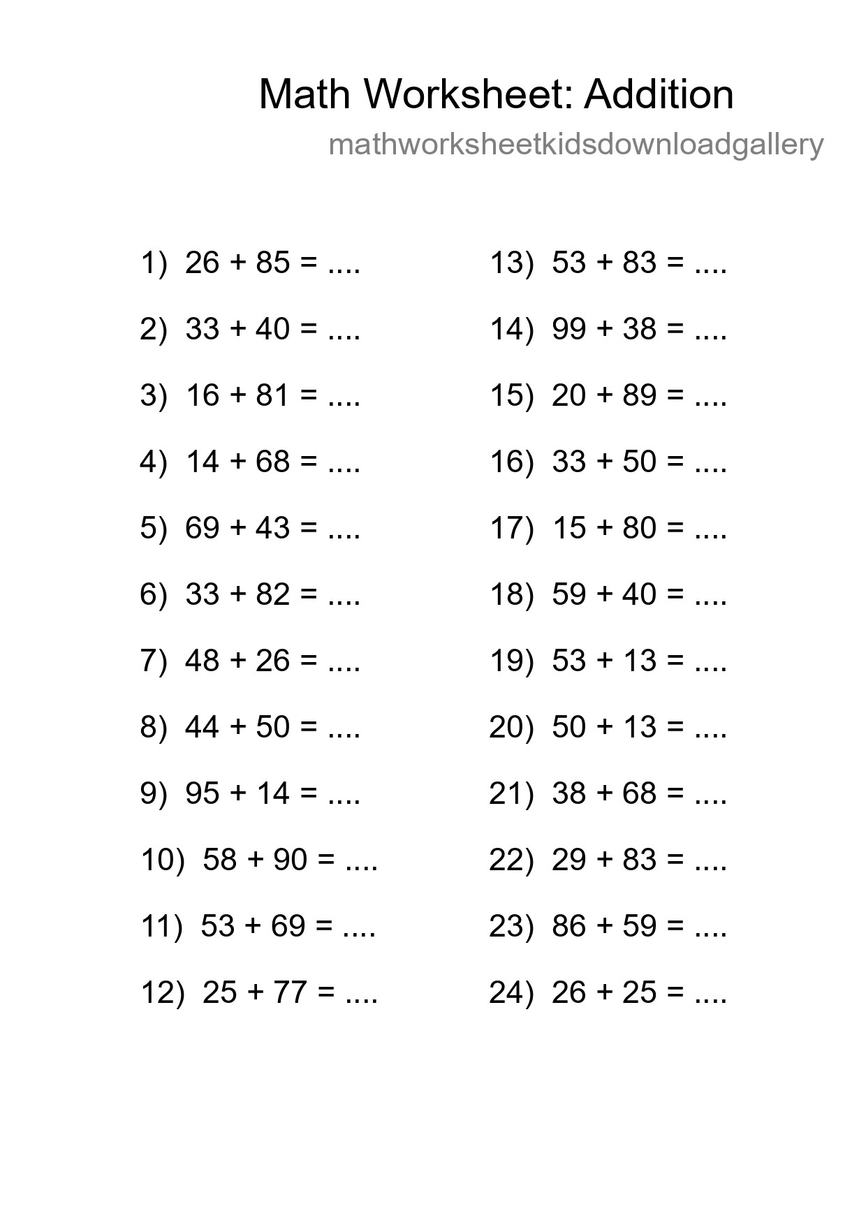 Free 24 Addition Math Worksheet For Grade 3 - Part 166