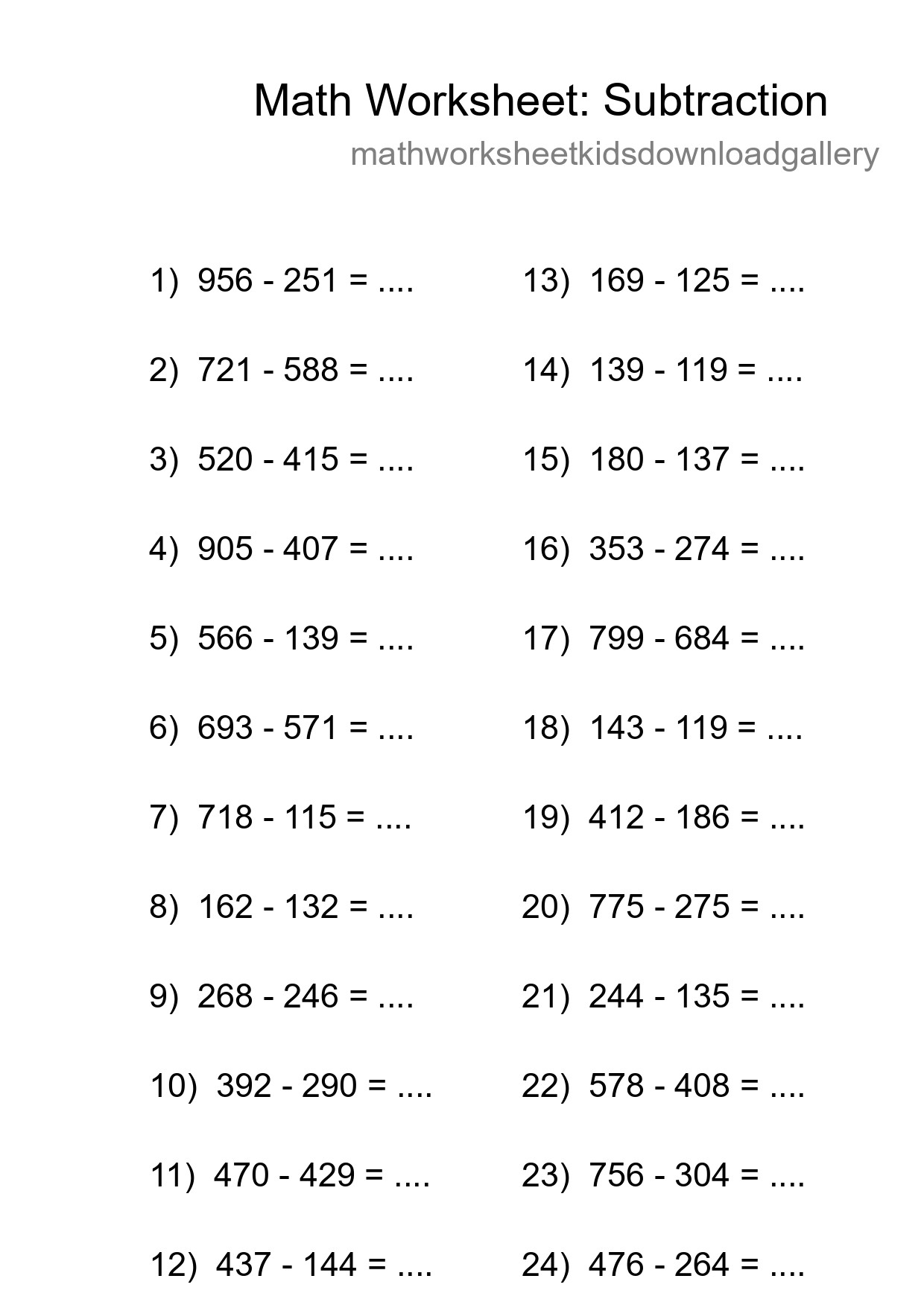 Free 24 Subtraction Math Worksheet For Grade 5 With Answers - Part 162