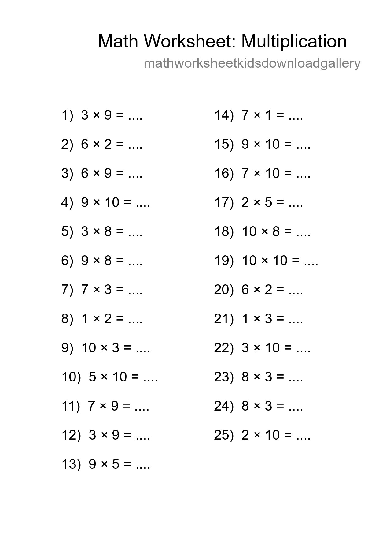 Free 25 Multiplication Math Worksheet For Grade 1 With Answers - Part 183