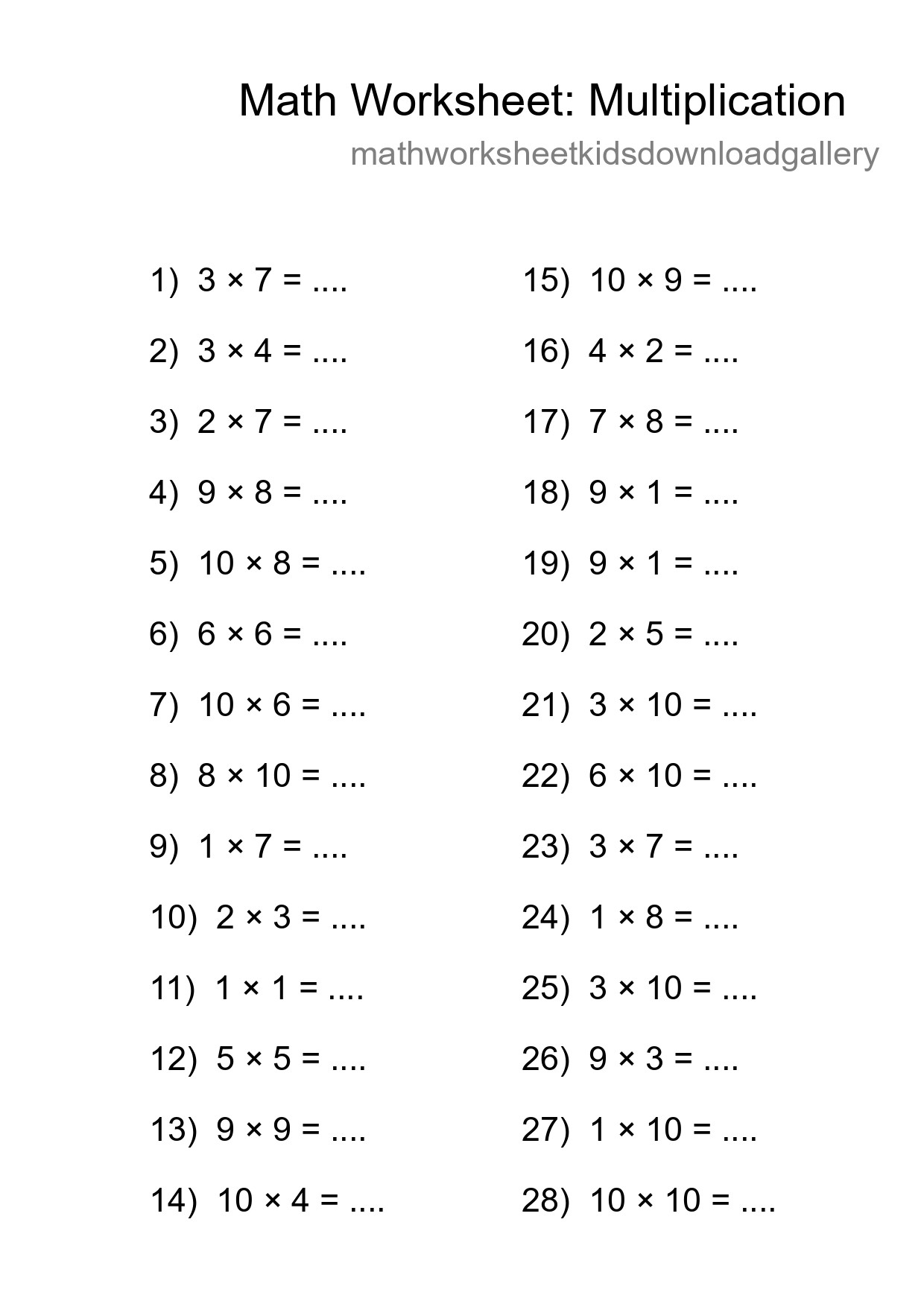 Free 28 Multiplication Math Worksheet For Grade 1 With Answers - Part 150