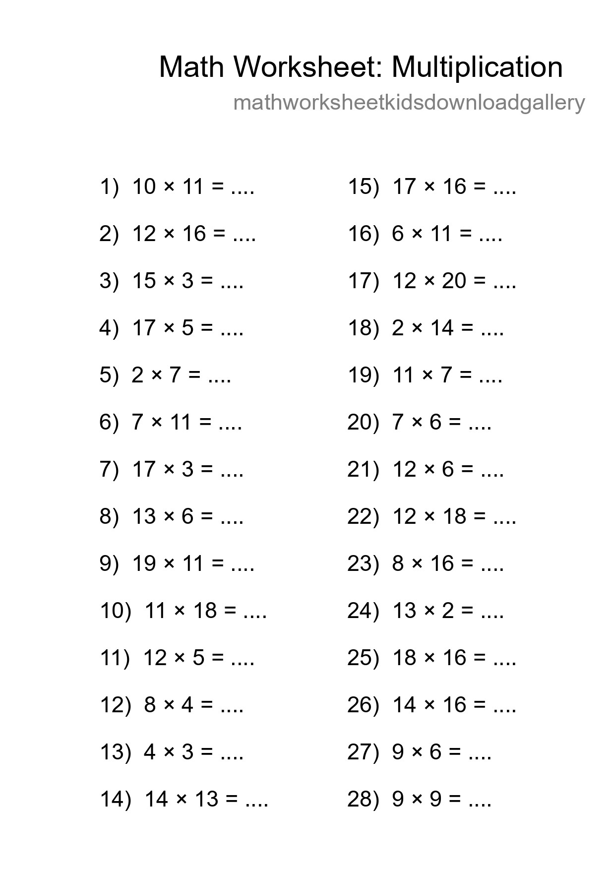 Free 28 Multiplication Math Worksheet For Grade 2 - Part 238