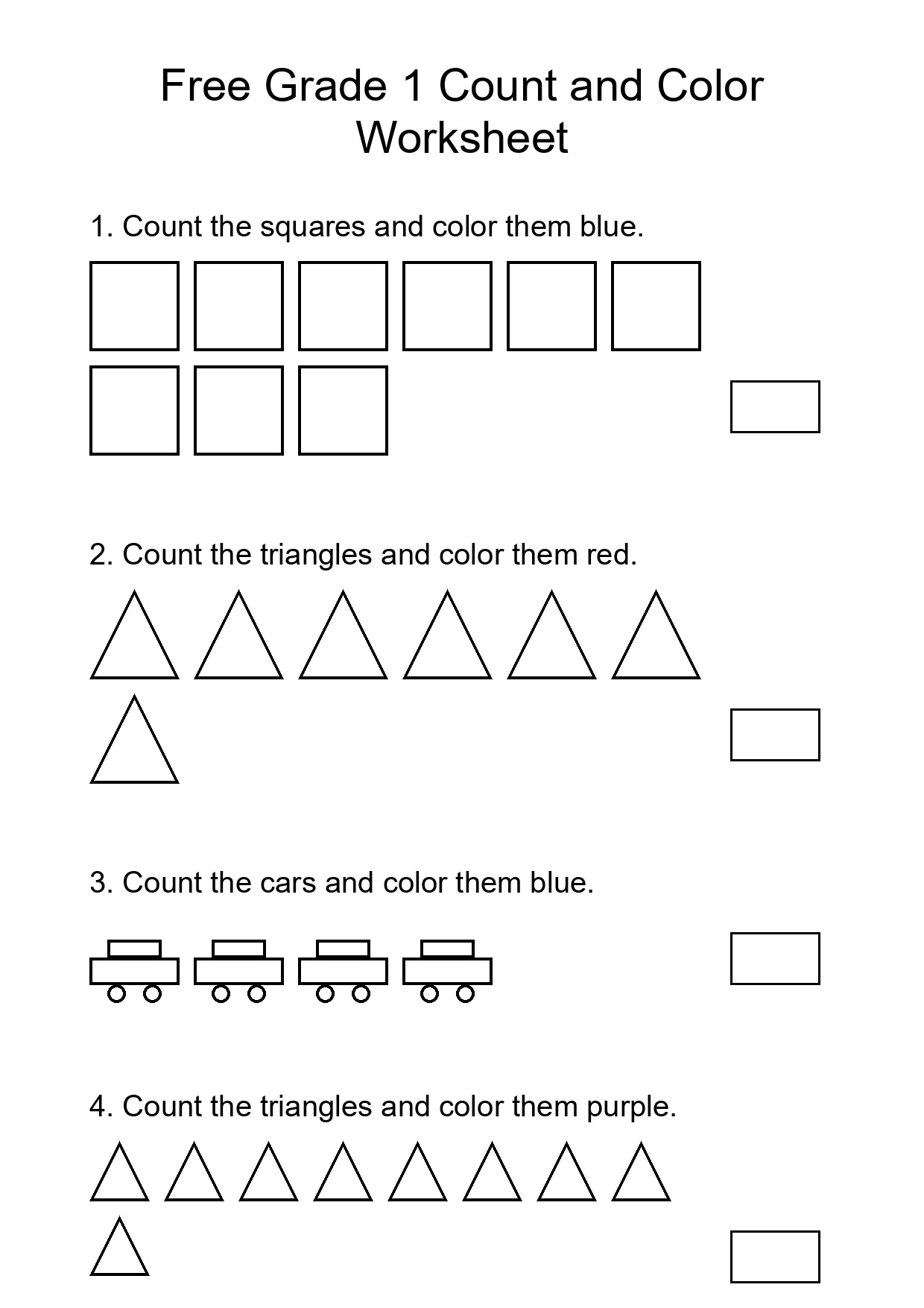 Free Grade 1 Count and Color Worksheet