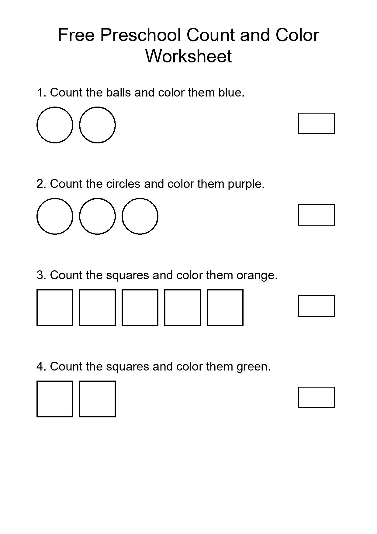 Free Preschool Count and Color Worksheet