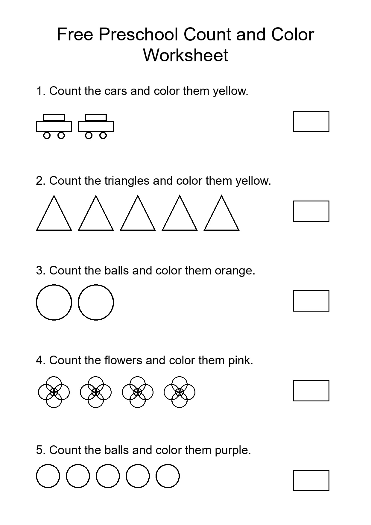 Free Preschool Count and Color Worksheet