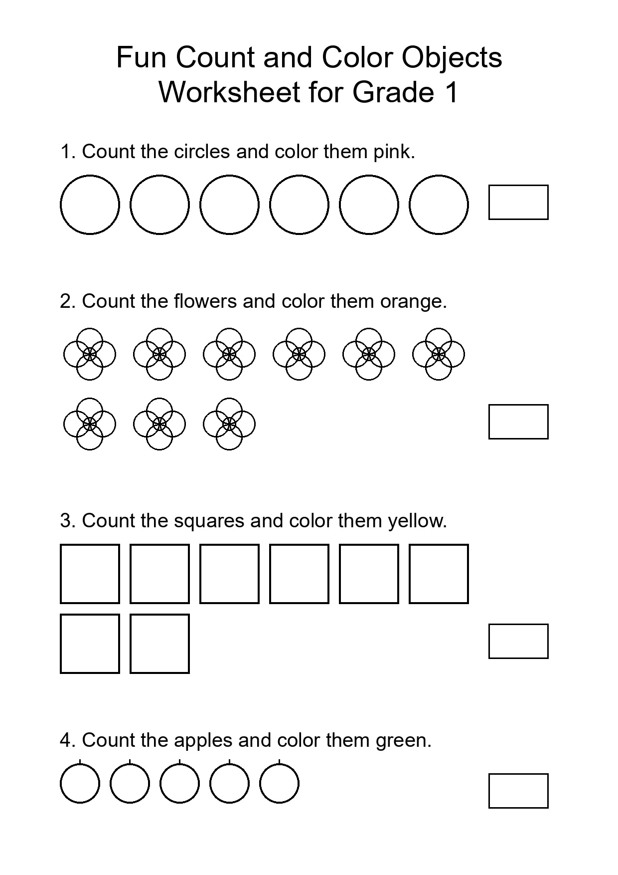 Fun Count and Color Objects Worksheet for Grade 1