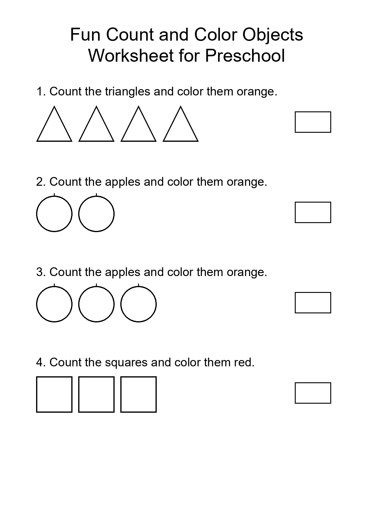Fun Count and Color Objects Worksheet for Preschool