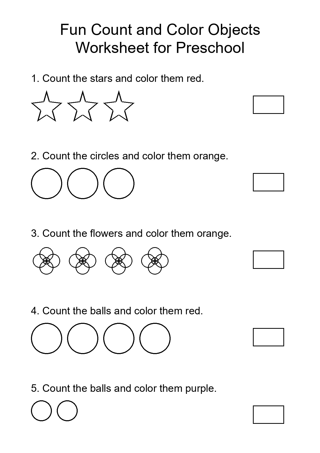 Fun Count and Color Objects Worksheet for Preschool