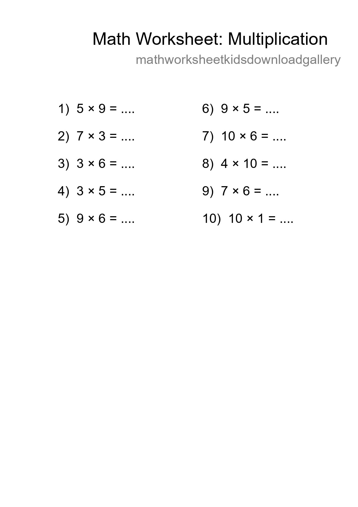 Grade 1 Multiplication Practice Worksheet (10 Problems) - Part 128