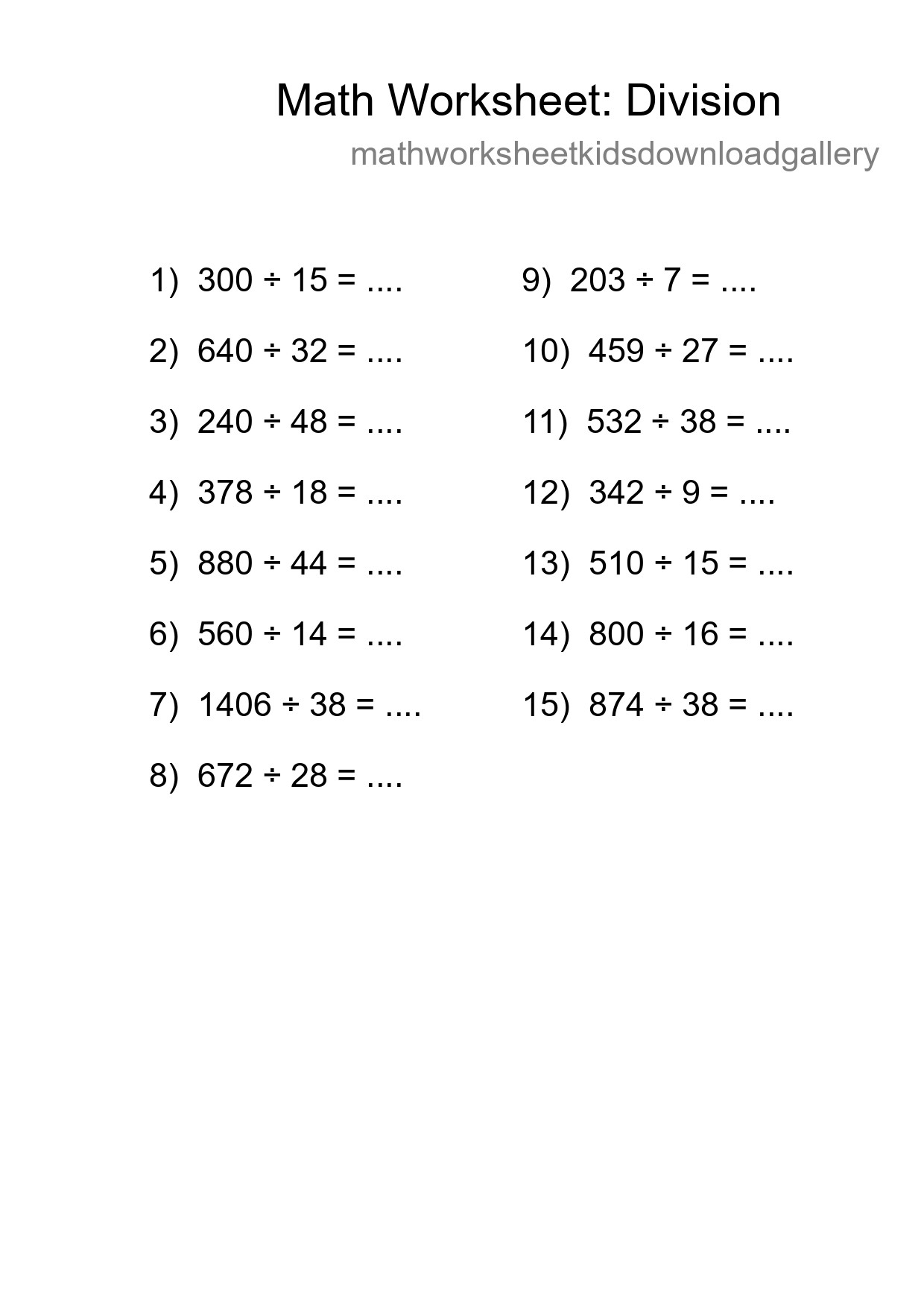 Grade 2 Division Practice Worksheet (15 Problems) - Part 169