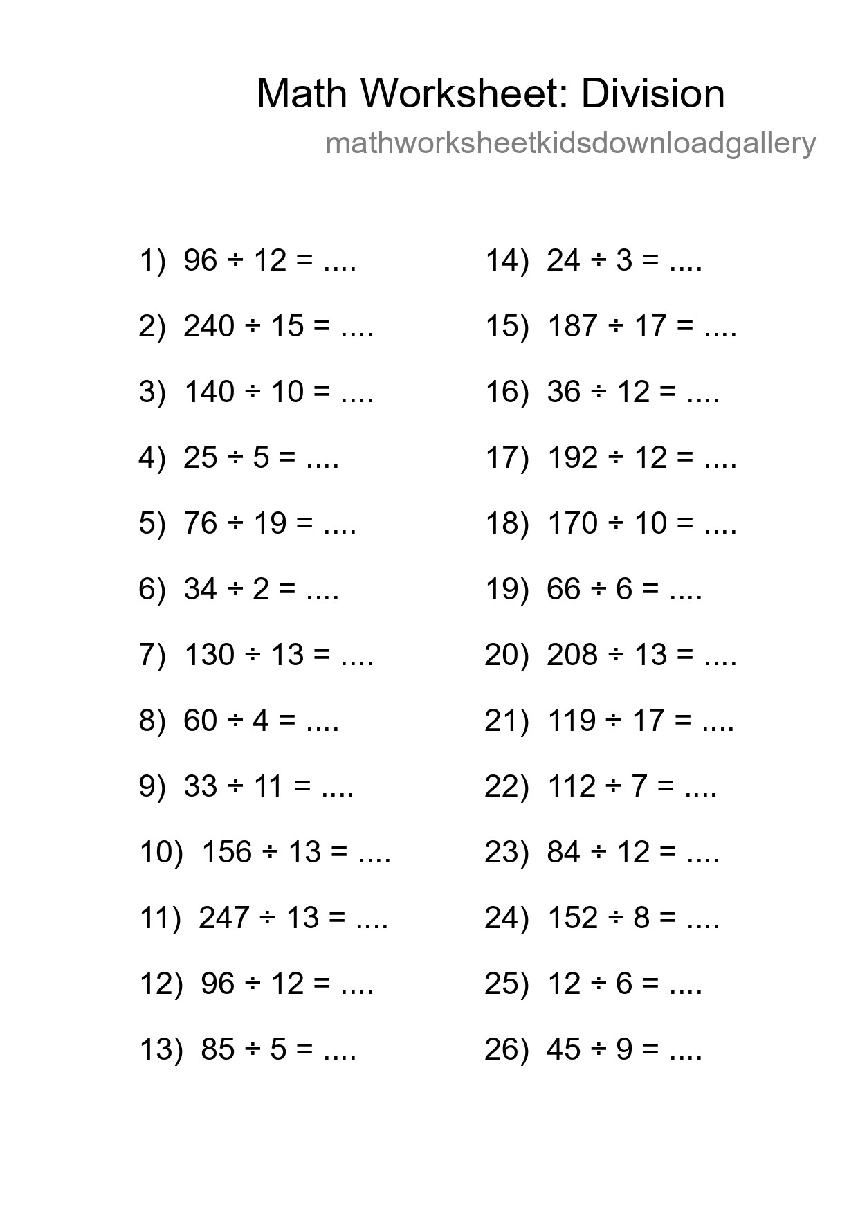 Grade 2 Division Practice Worksheet (26 Problems) - Part 81
