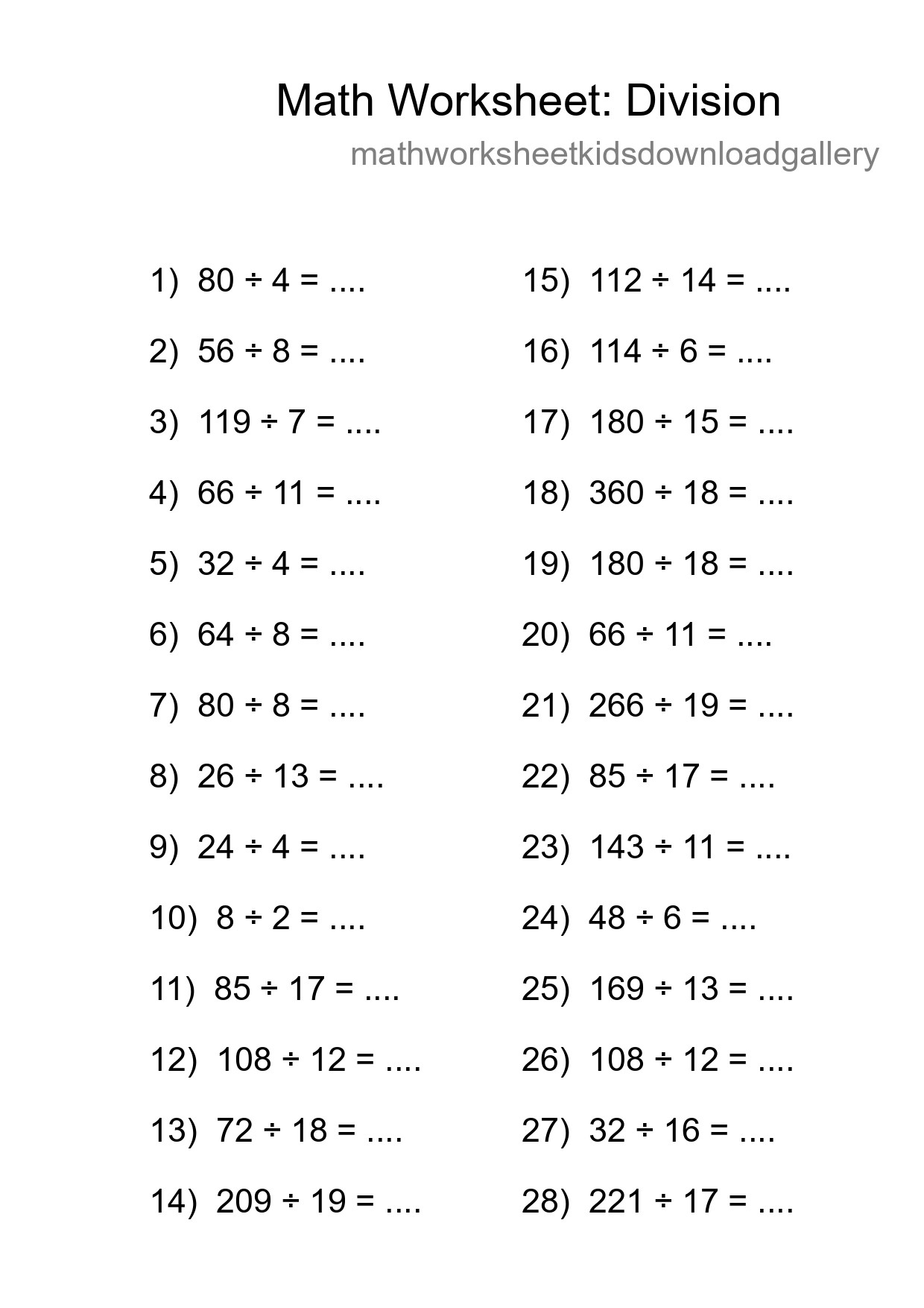 Grade 2 Division Practice Worksheet (28 Problems) - Part 26