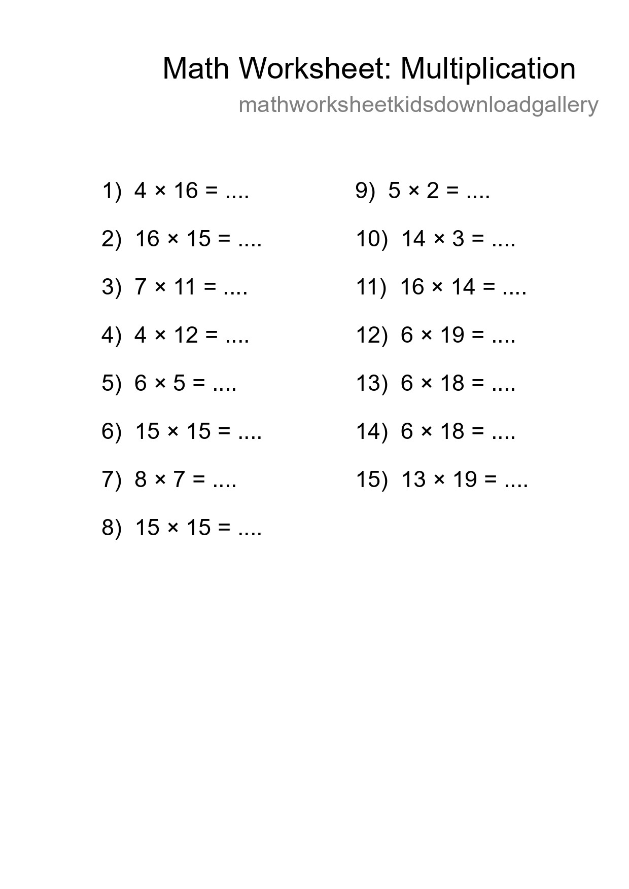 Grade 2 Multiplication Practice Worksheet (15 Problems) - Part 117