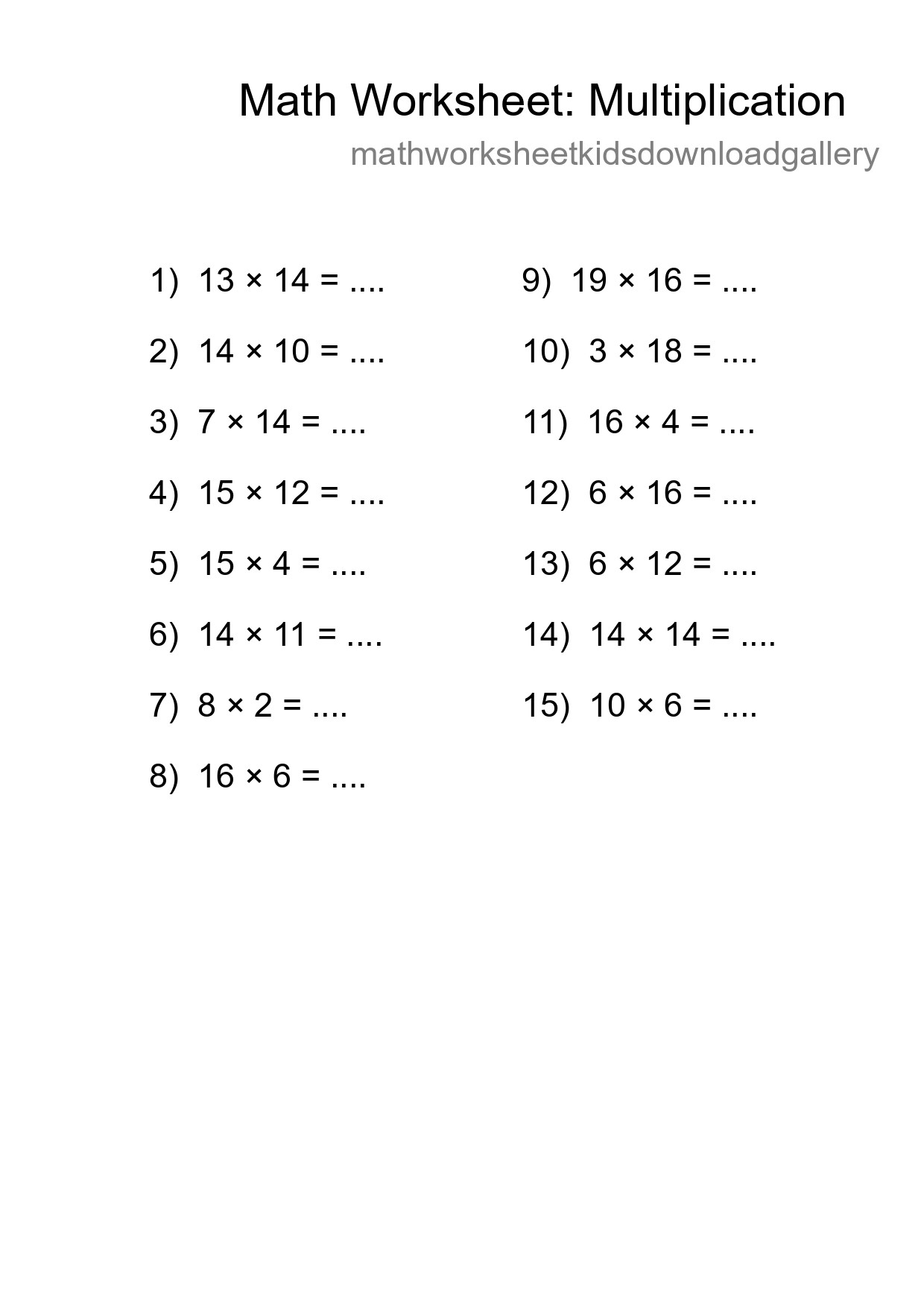 Grade 2 Multiplication Practice Worksheet (15 Problems) - Part 161