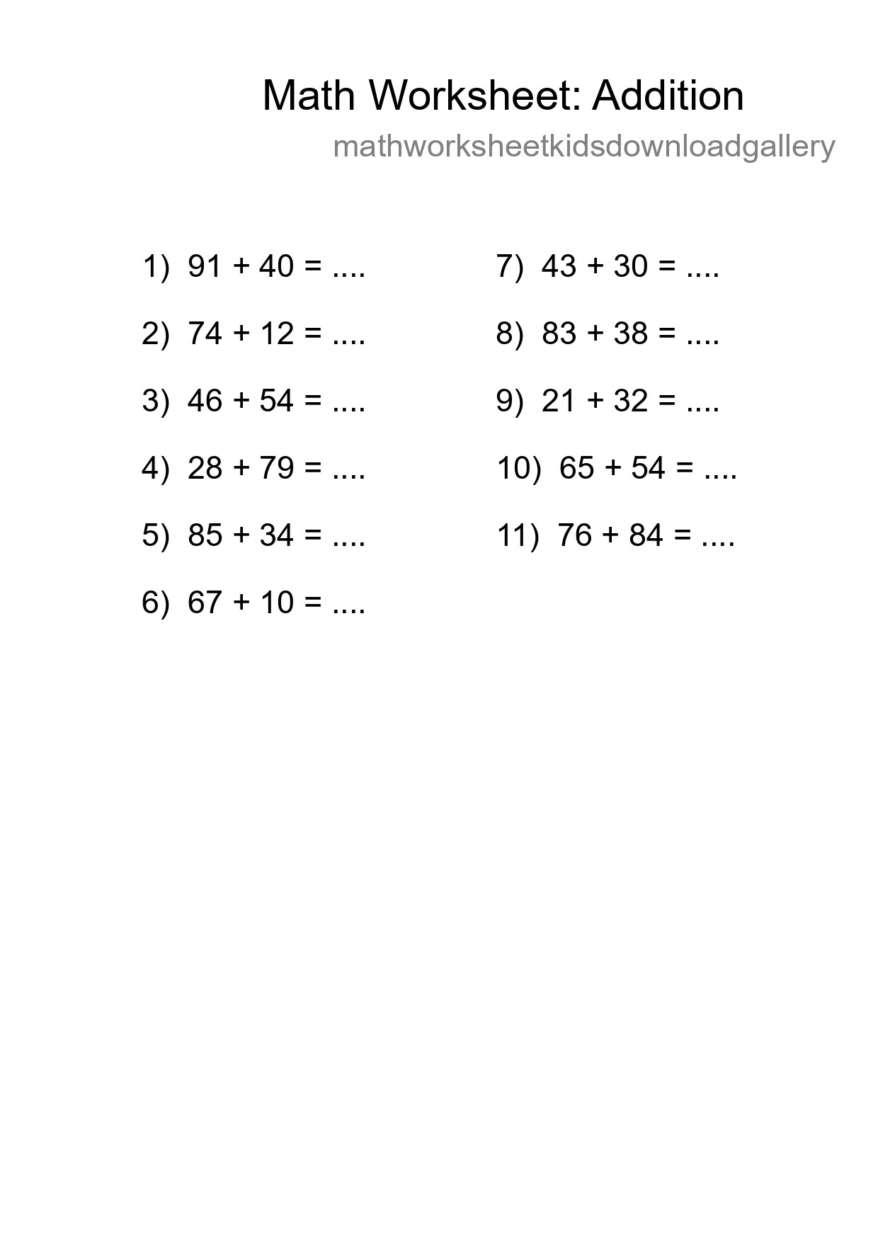 Grade 3 Addition Practice Worksheet (11 Problems) - Part 122