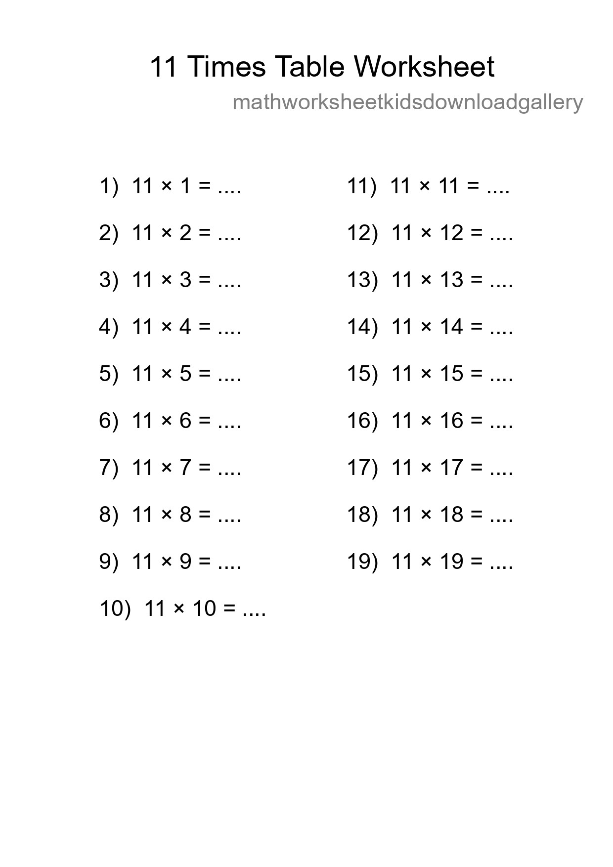 Grade 4 Multiplication Table 11 Practice - Part 130