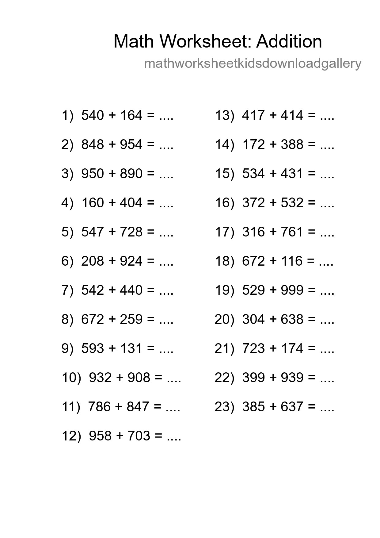 Grade 5 Addition Practice Worksheet (23 Problems) - Part 56
