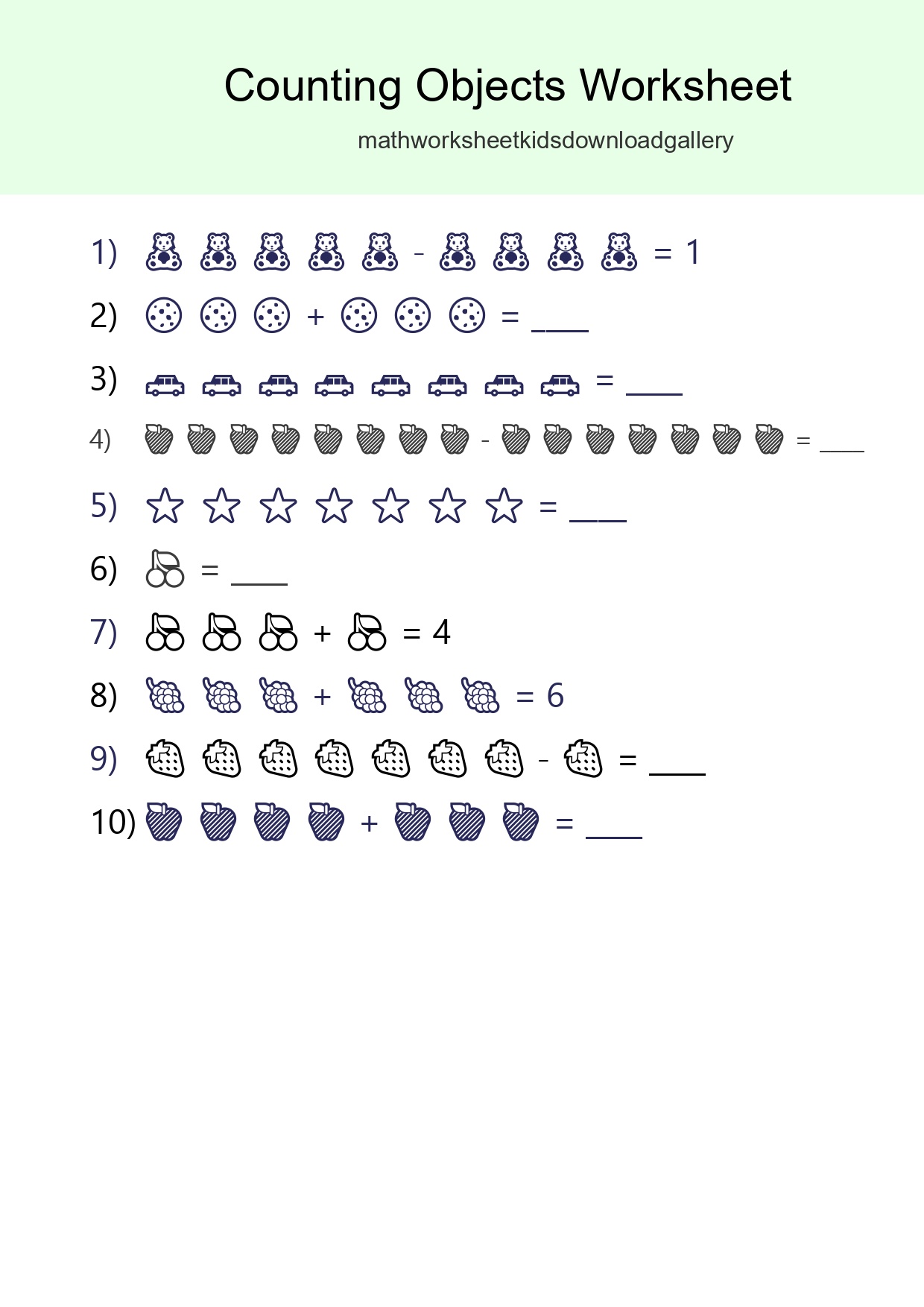 Kindergarten Count The Objects Worksheet - Part 223