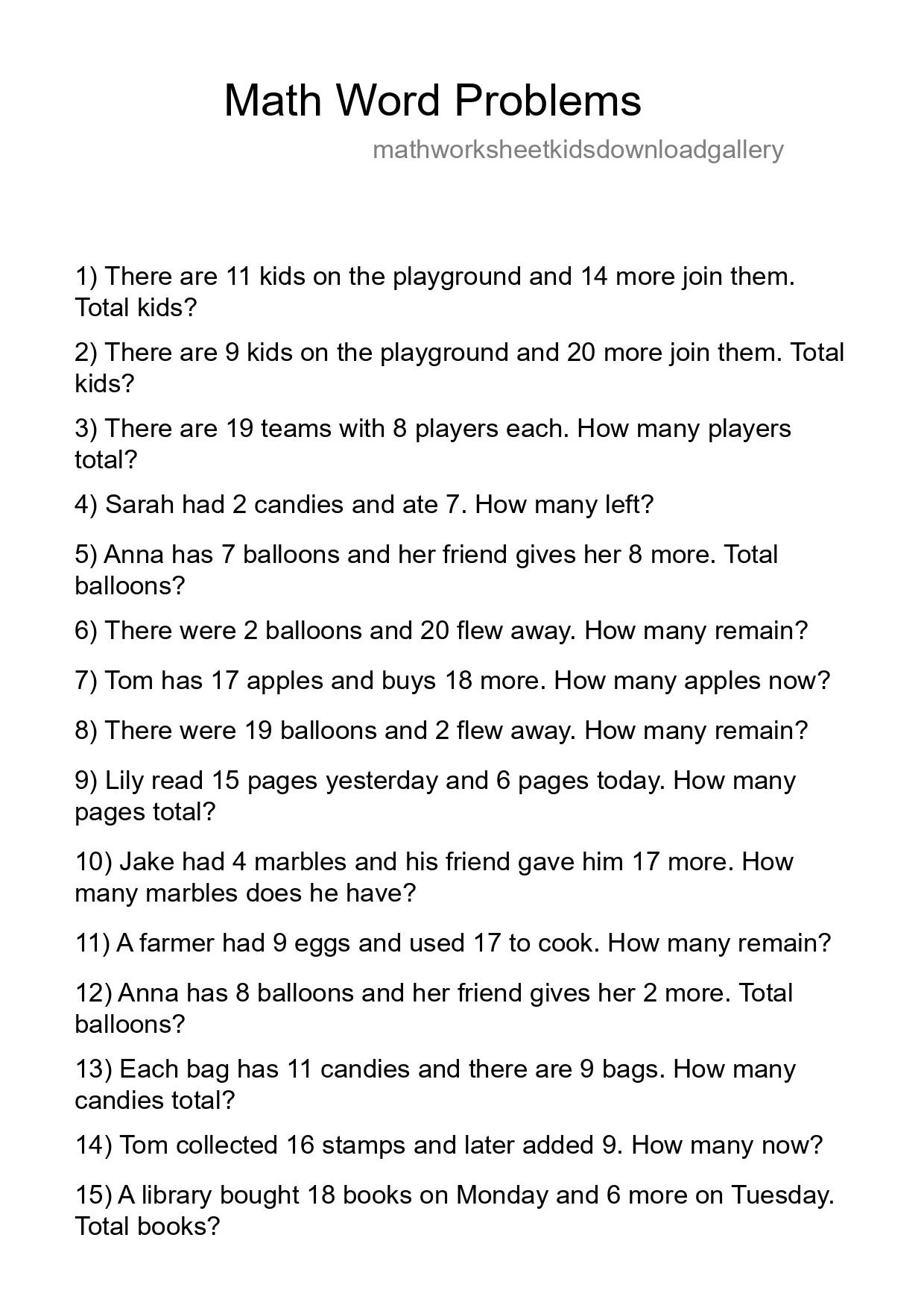 Math Word Problem Worksheet