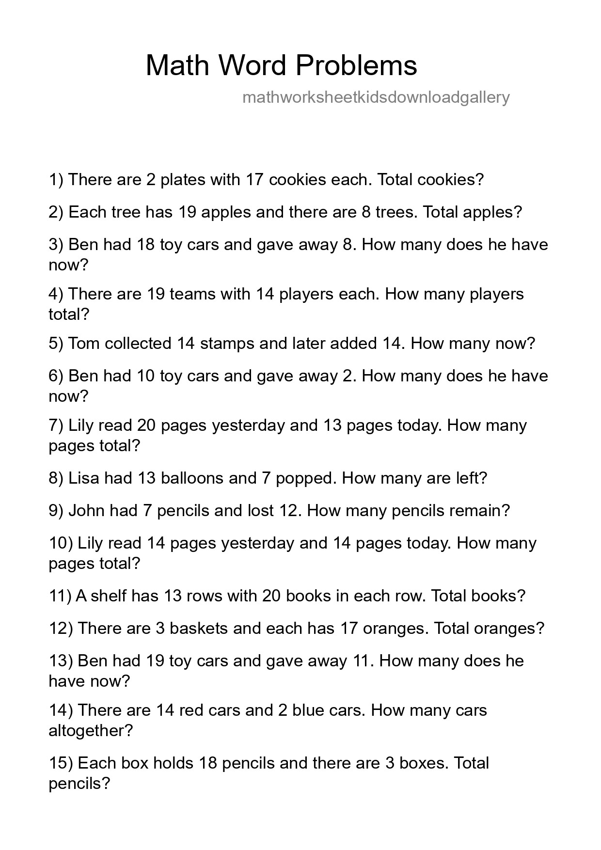 Math Word Problem Worksheet