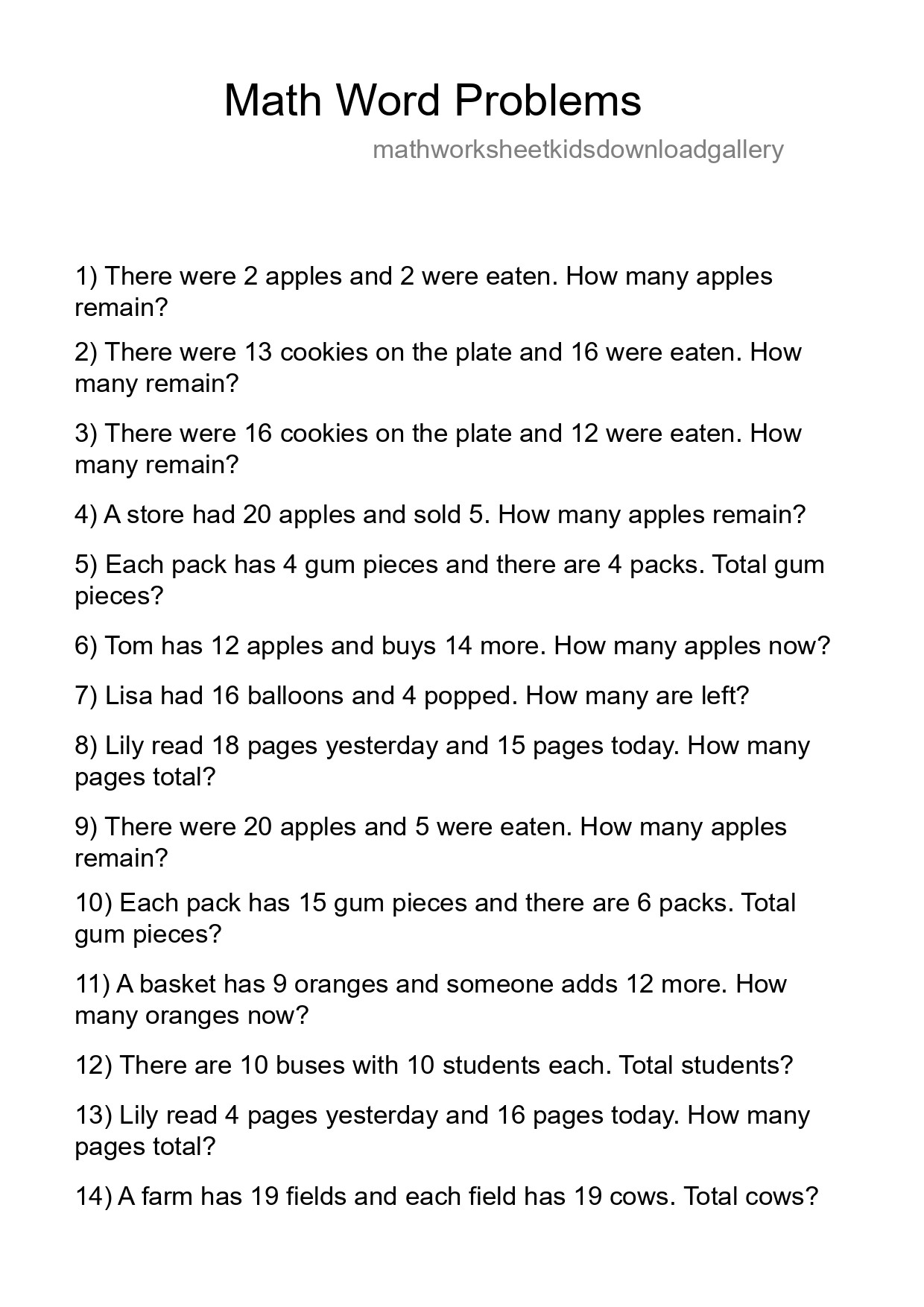 Math Word Problem Worksheet