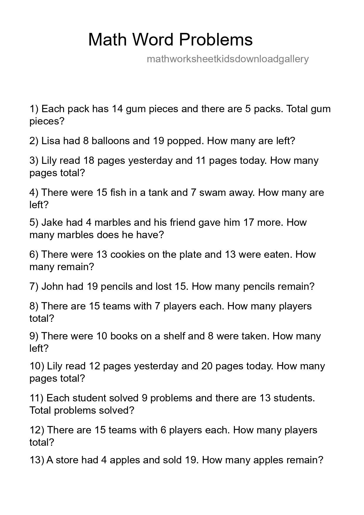Math Word Problem Worksheet