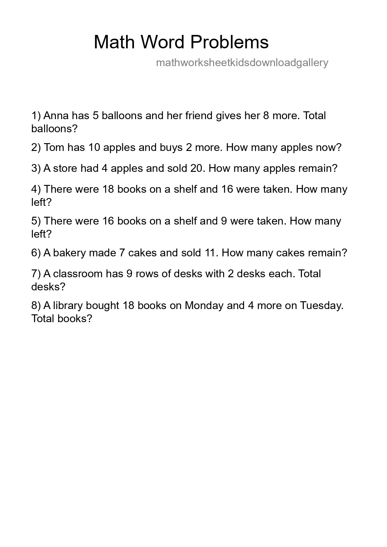 Math Word Problem Worksheet
