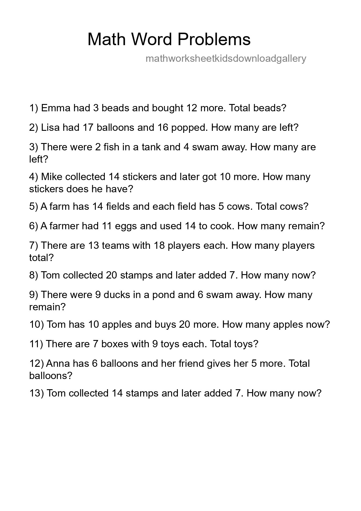 Math Word Problem Worksheet