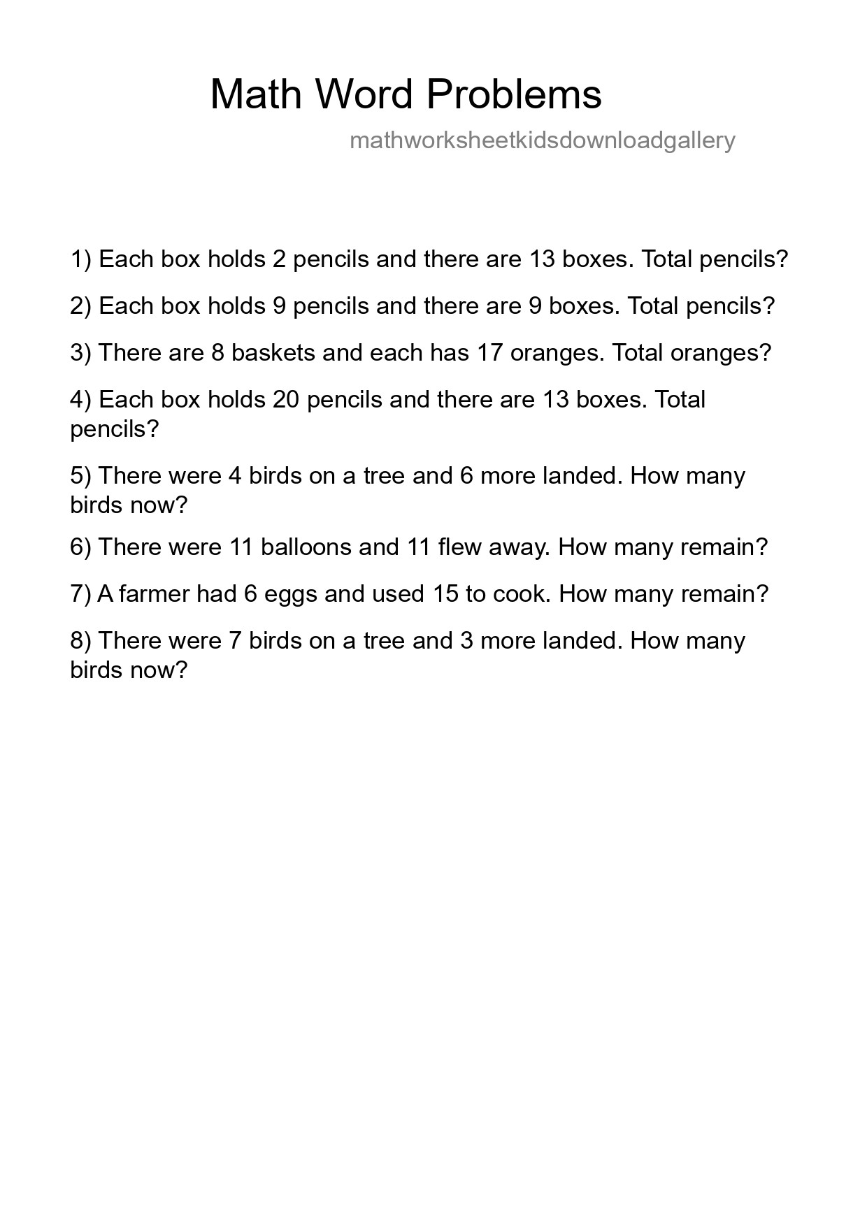 Math Word Problem Worksheet