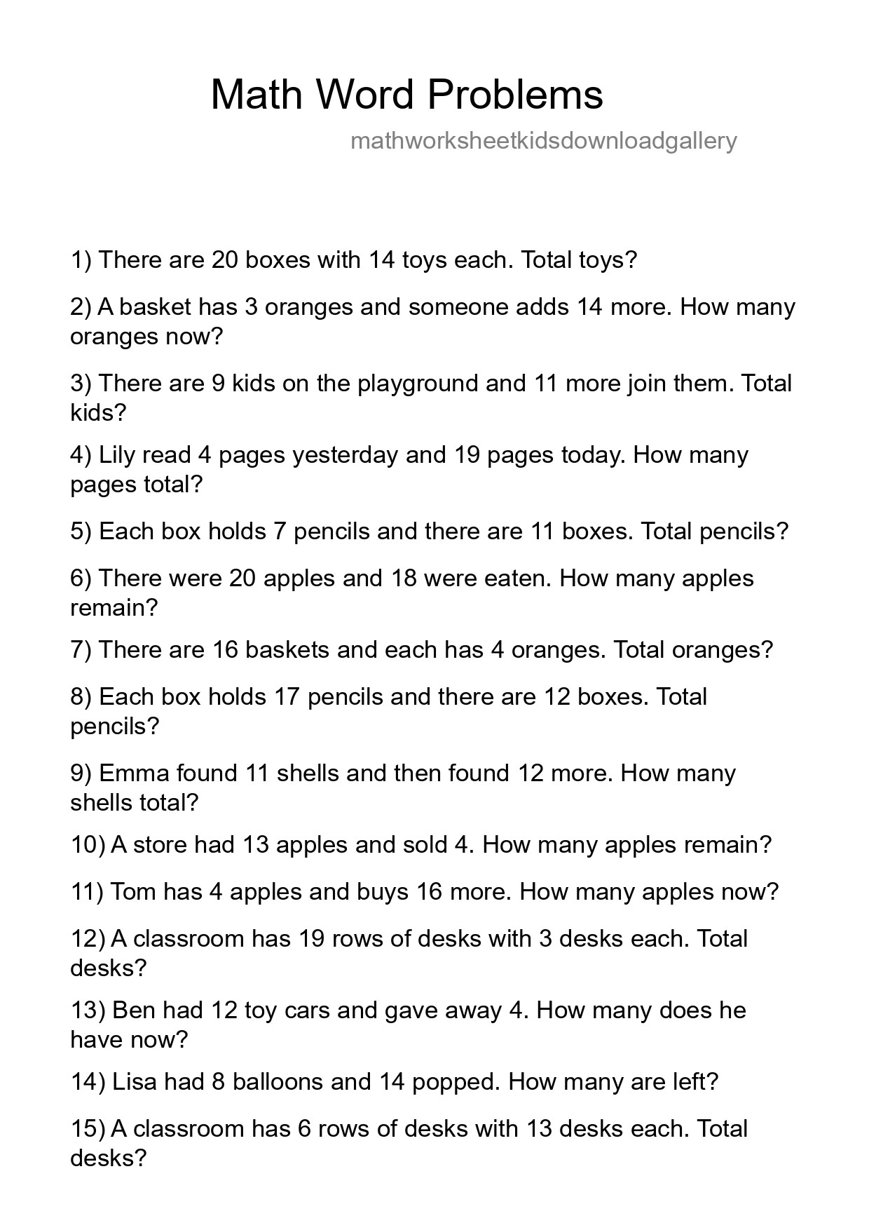 Math Word Problem Worksheet
