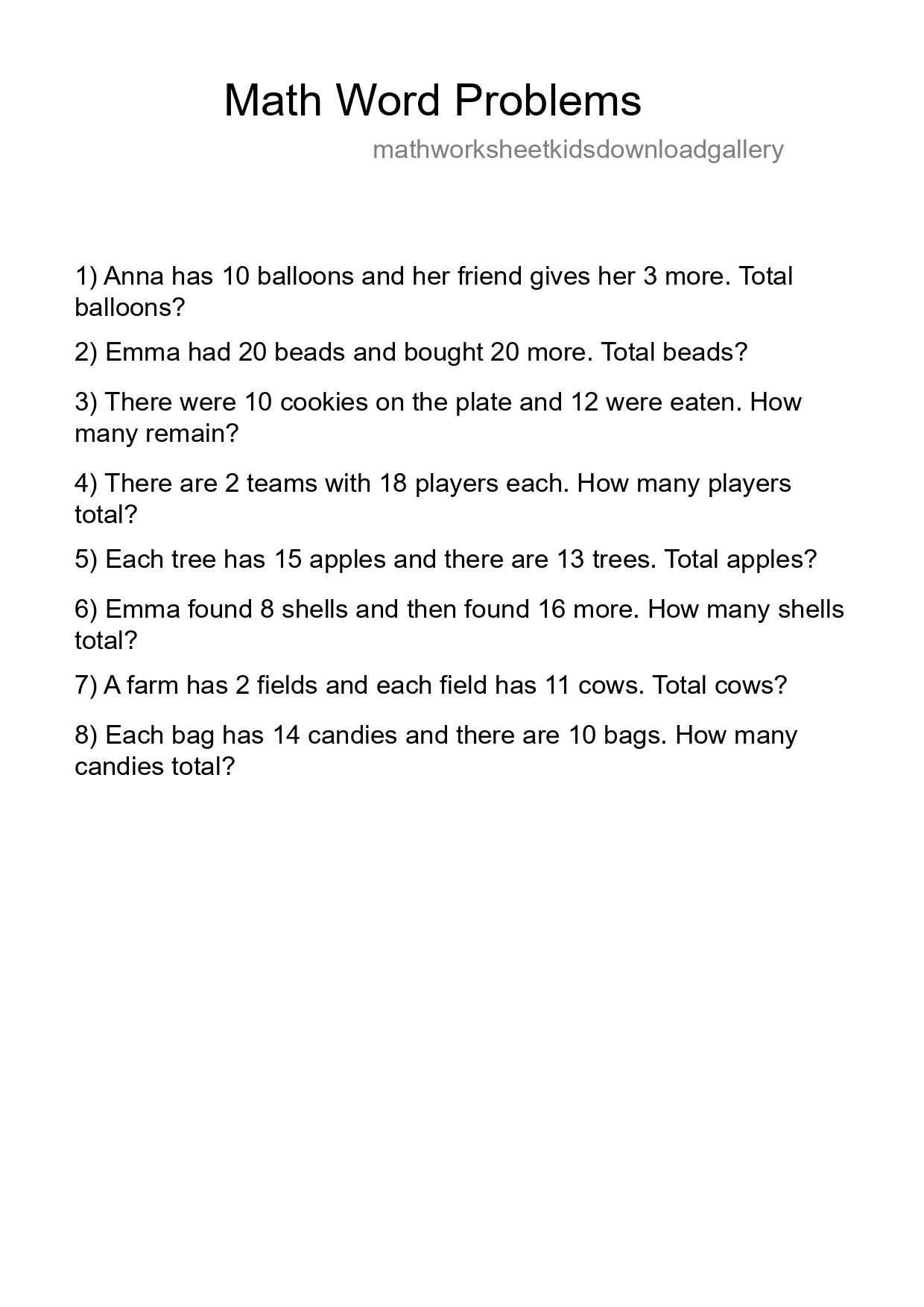 Math Word Problem Worksheet